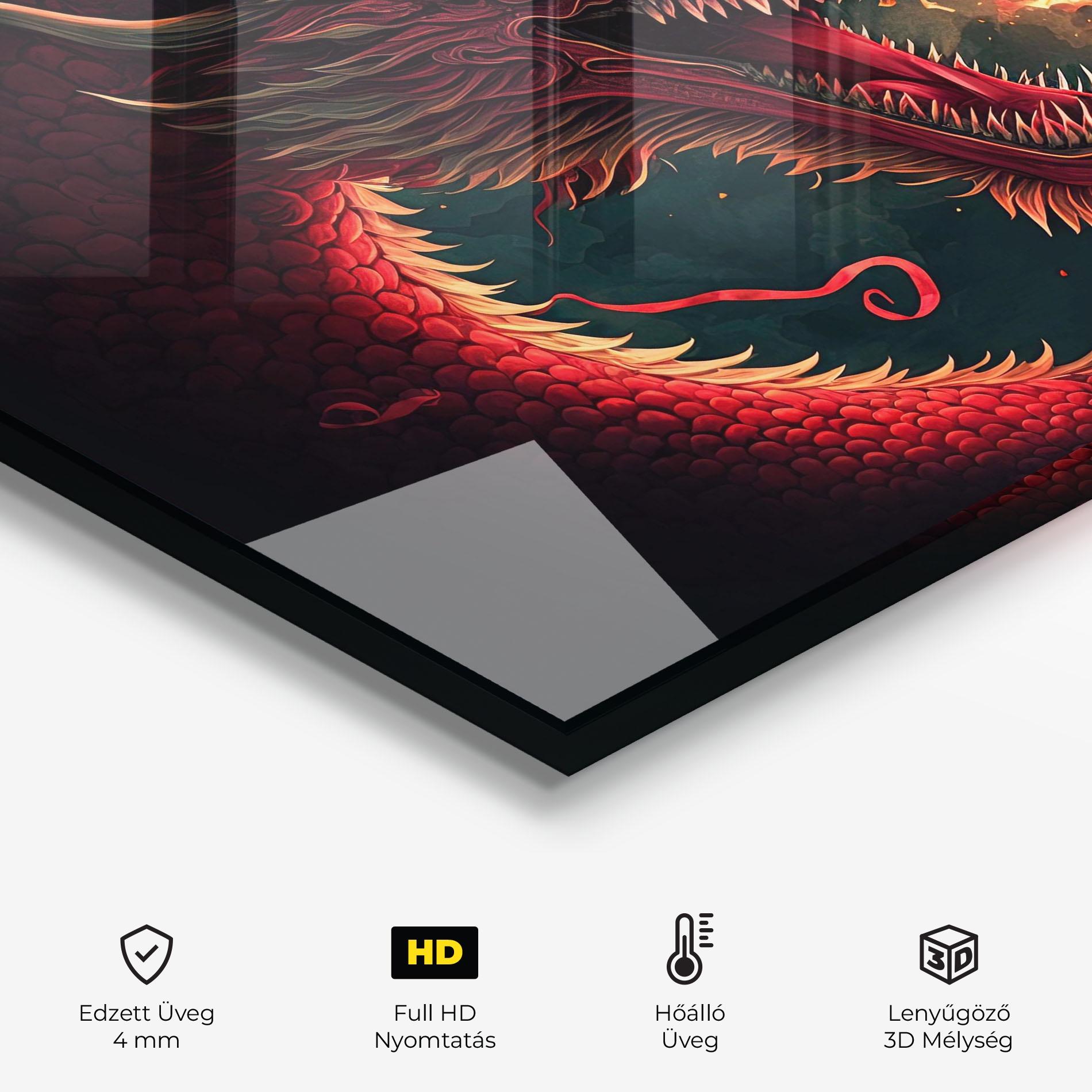 Konyhai üveg hátfal Red Fire Dragon mockup 2