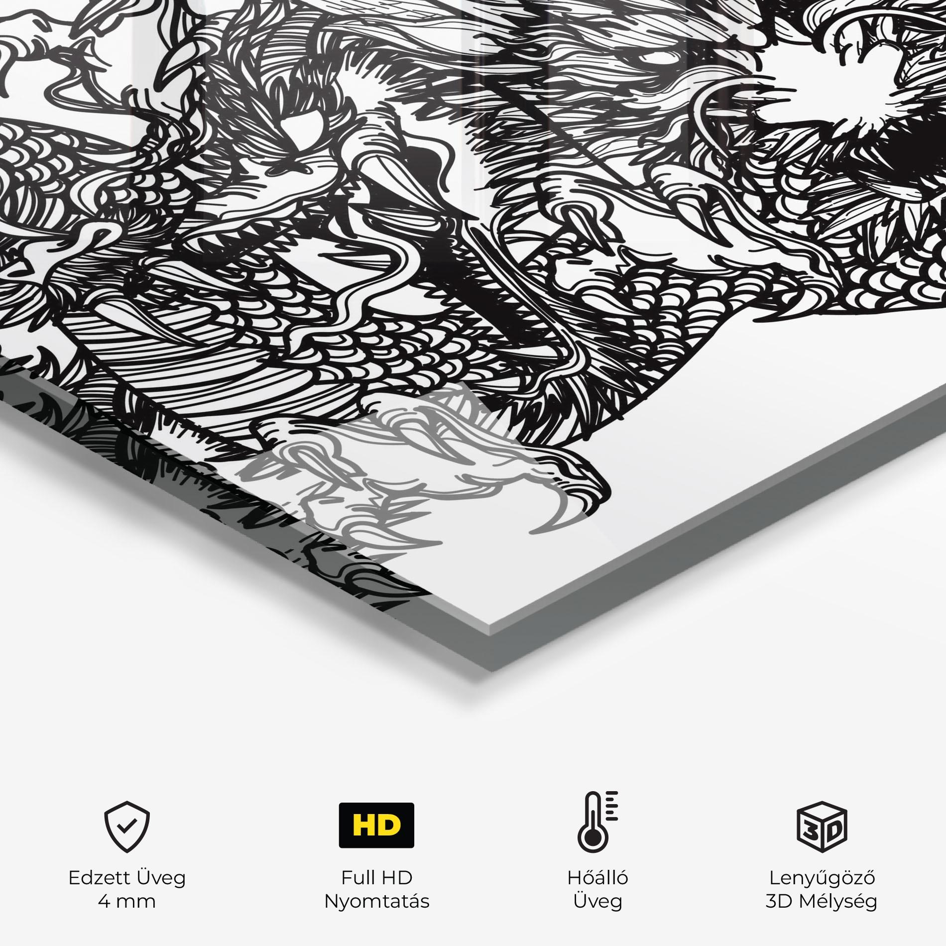 Konyhai üveg hátfal Three Heads Dragon mockup 2