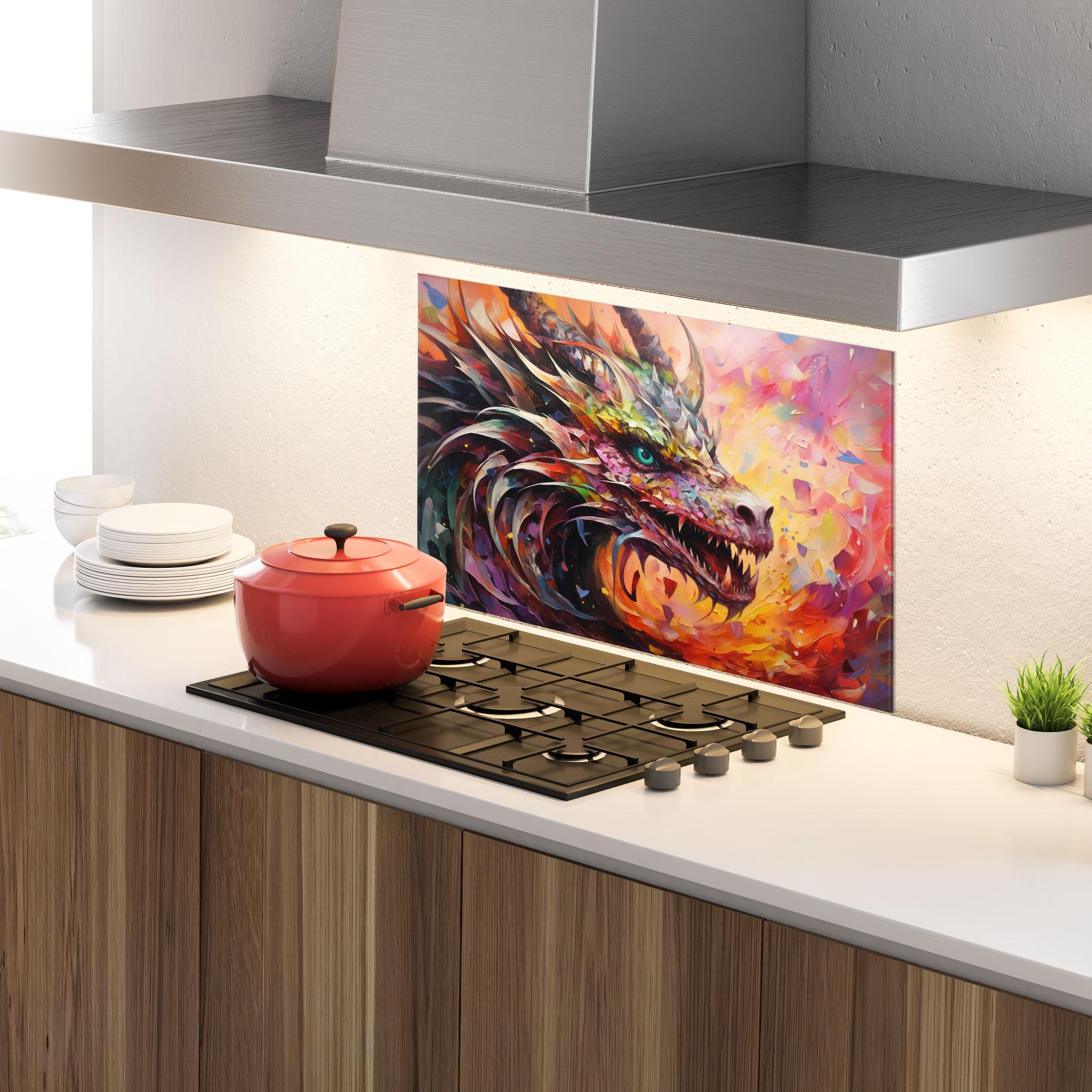 Konyhai üveg hátfal Colorful Dragon Painting mockup 4