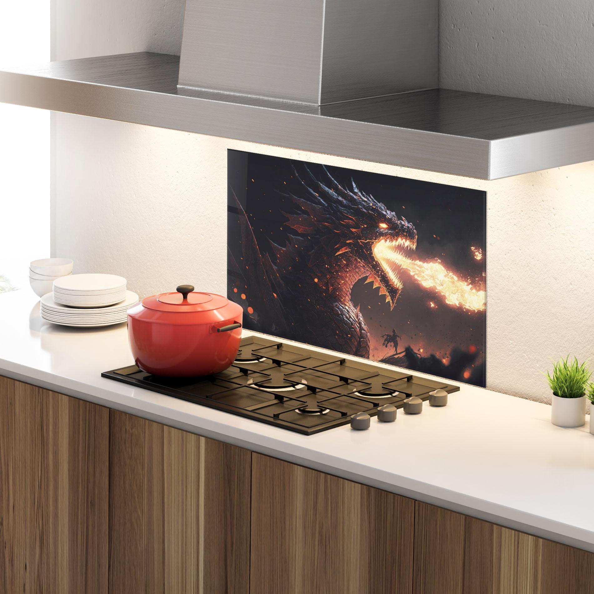 Konyhai üveg hátfal Fire Explosion Dragon mockup 4