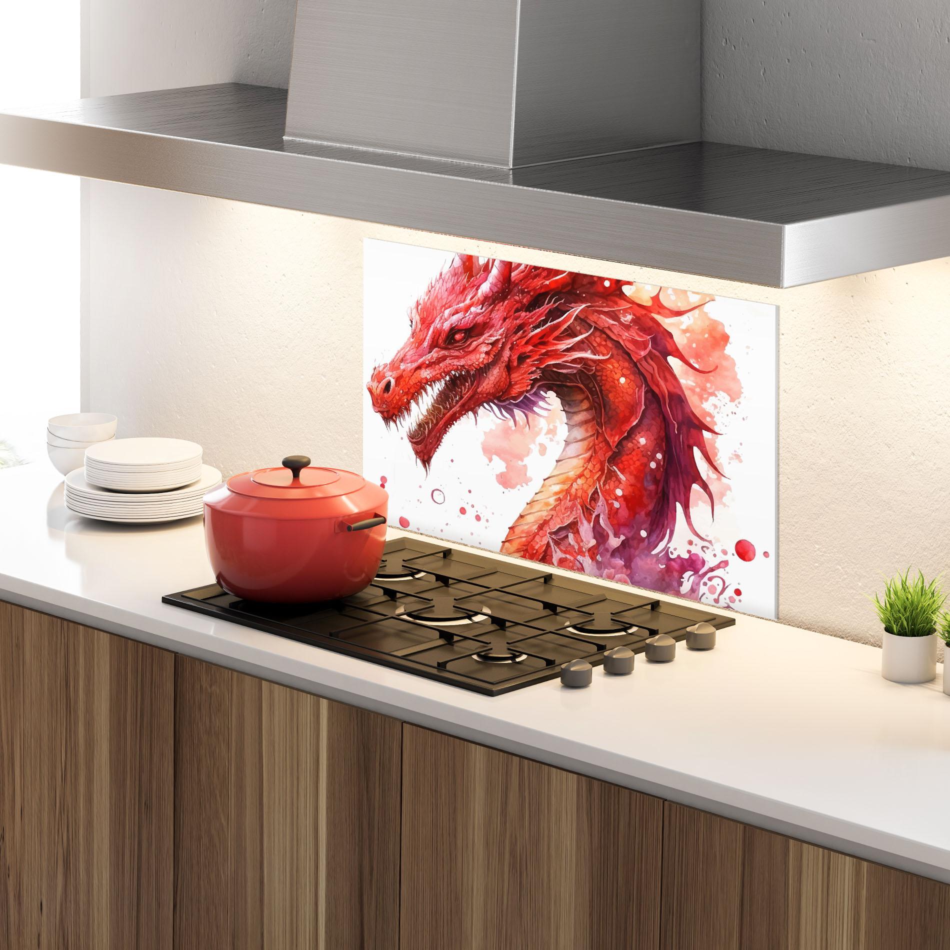Konyhai üveg hátfal Red Dragon Art mockup 4