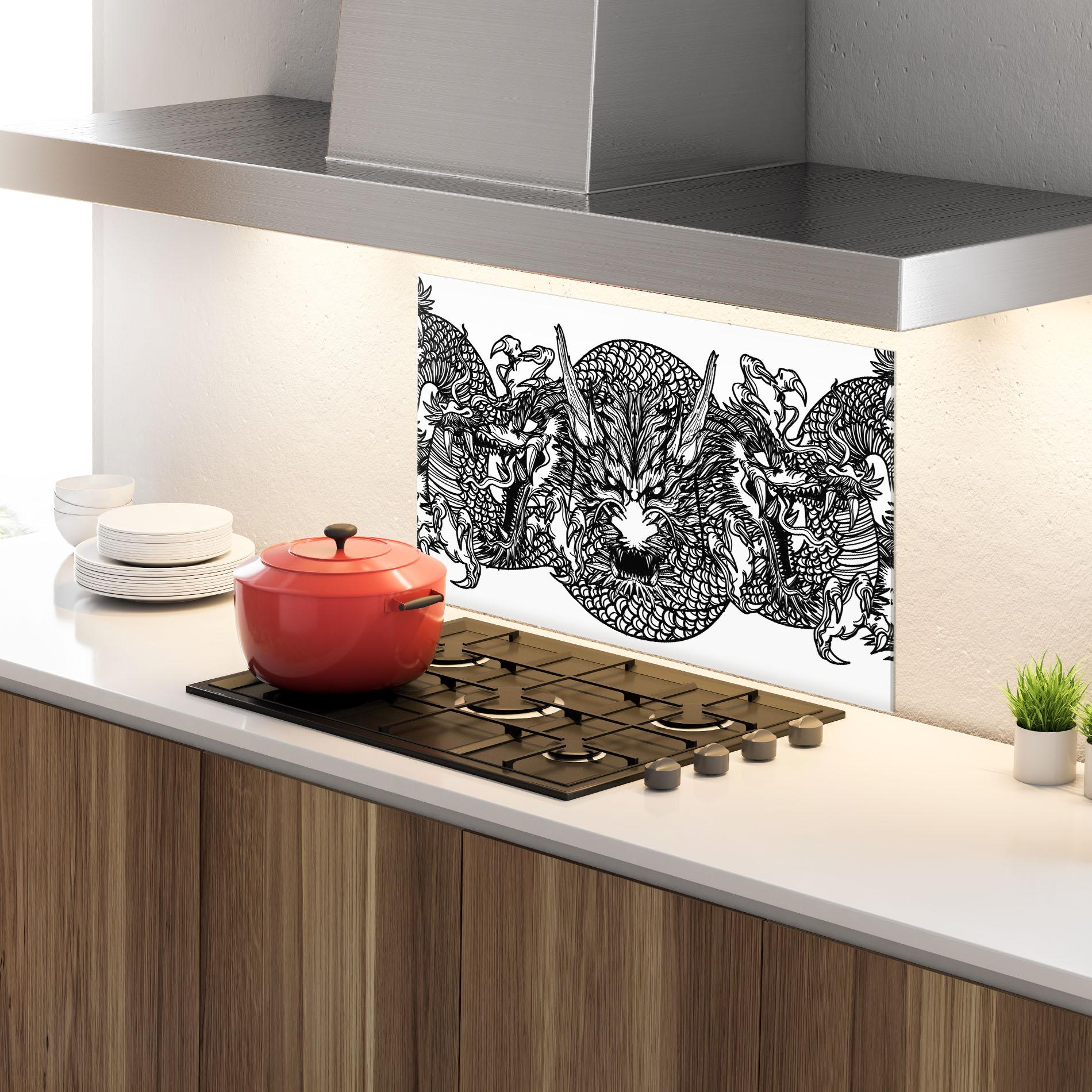 Konyhai üveg hátfal Three Heads Dragon mockup 4