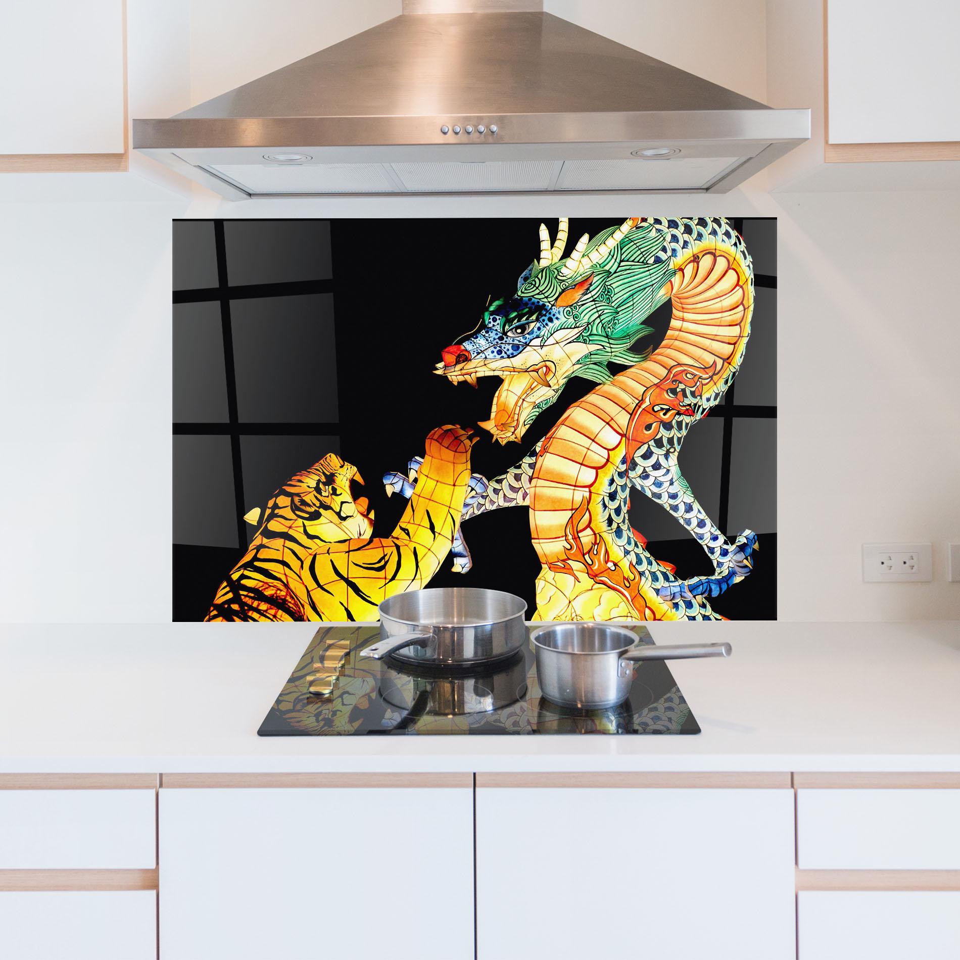 Konyhai üveg hátfal Chinese Dragon And Tiger mockup 5