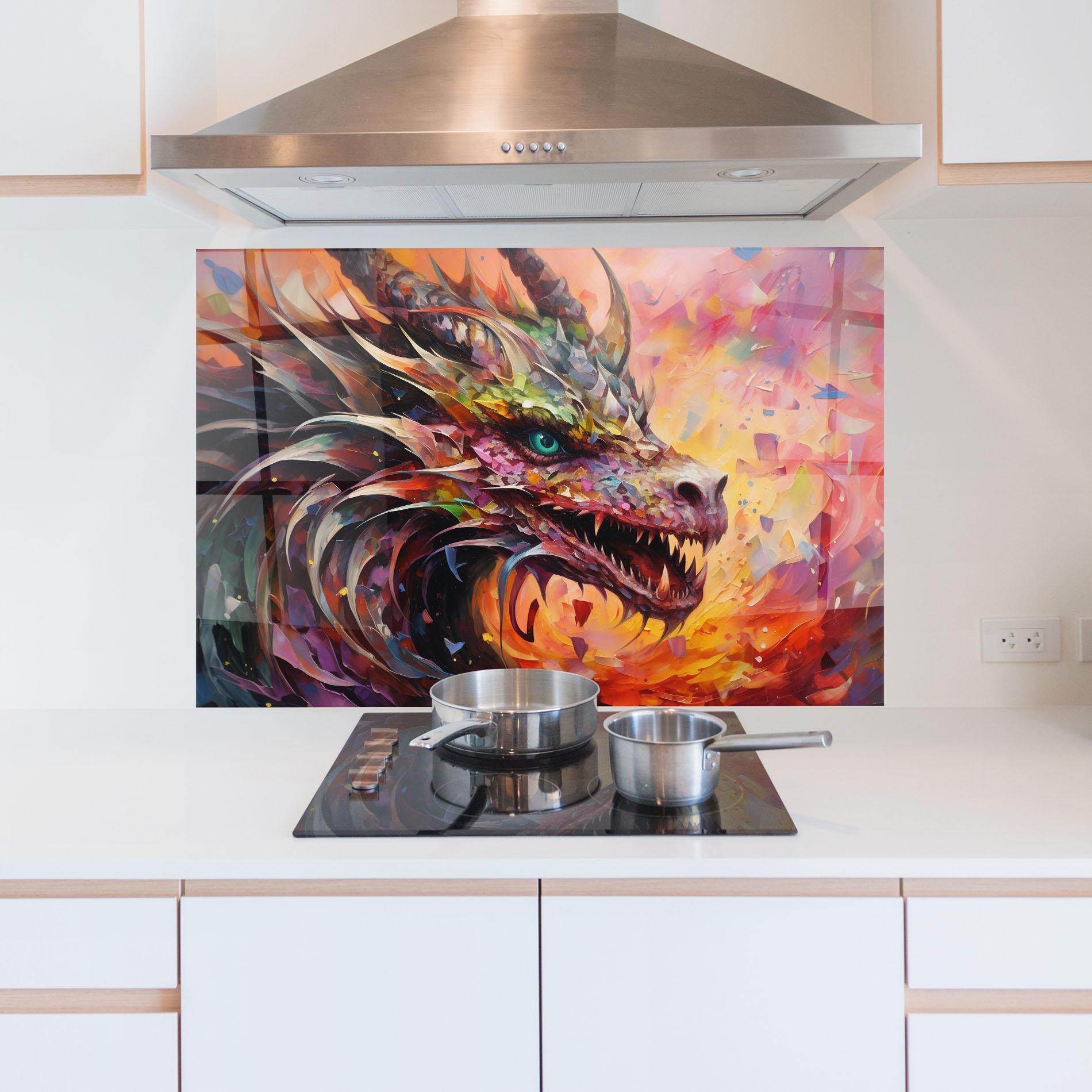 Konyhai üveg hátfal Colorful Dragon Painting mockup 5