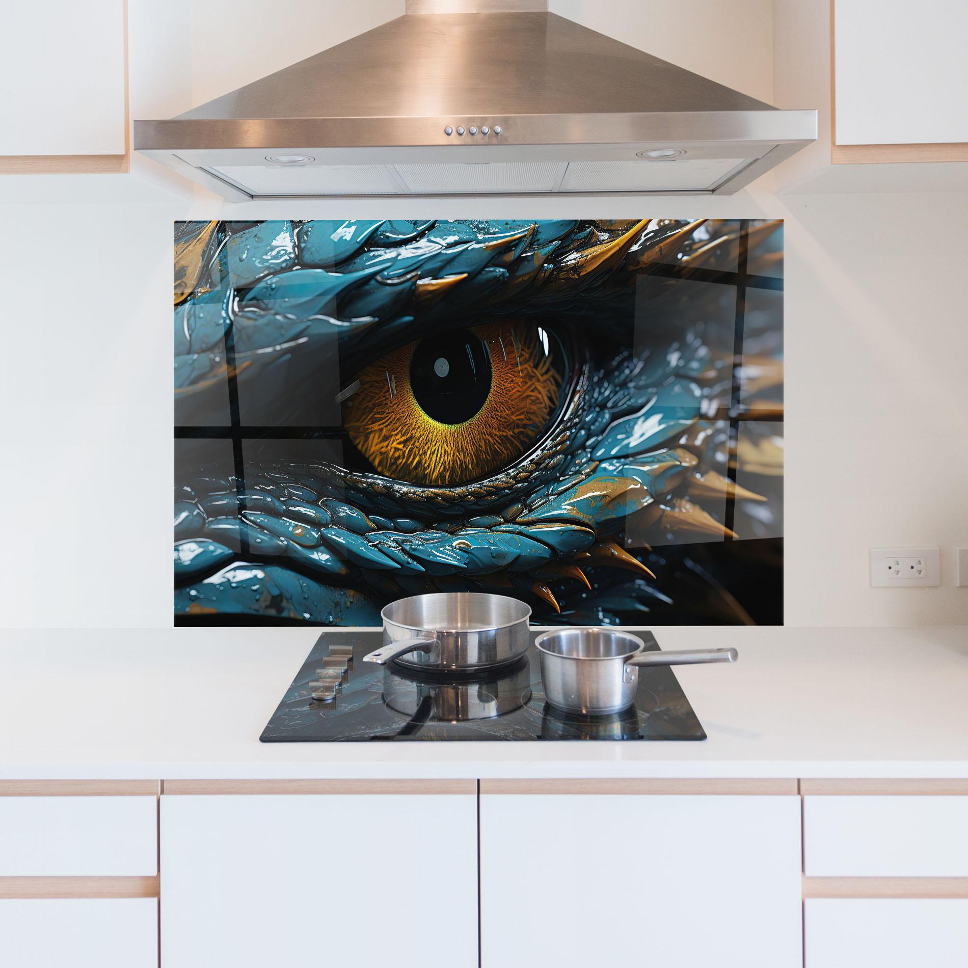 Konyhai üveg hátfal Dragon Eye Close Up mockup 5