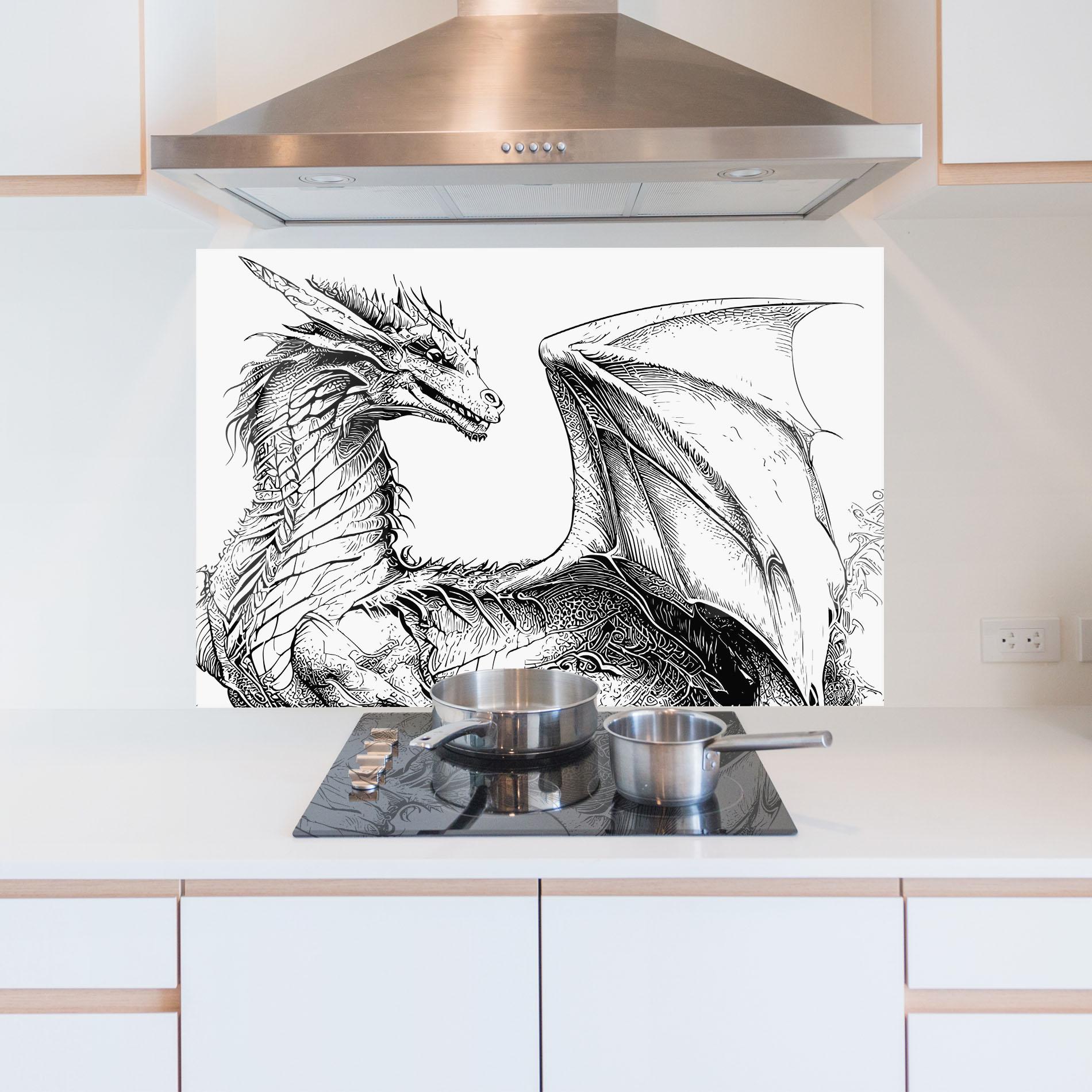 Konyhai üveg hátfal Dragon Sketch mockup 5