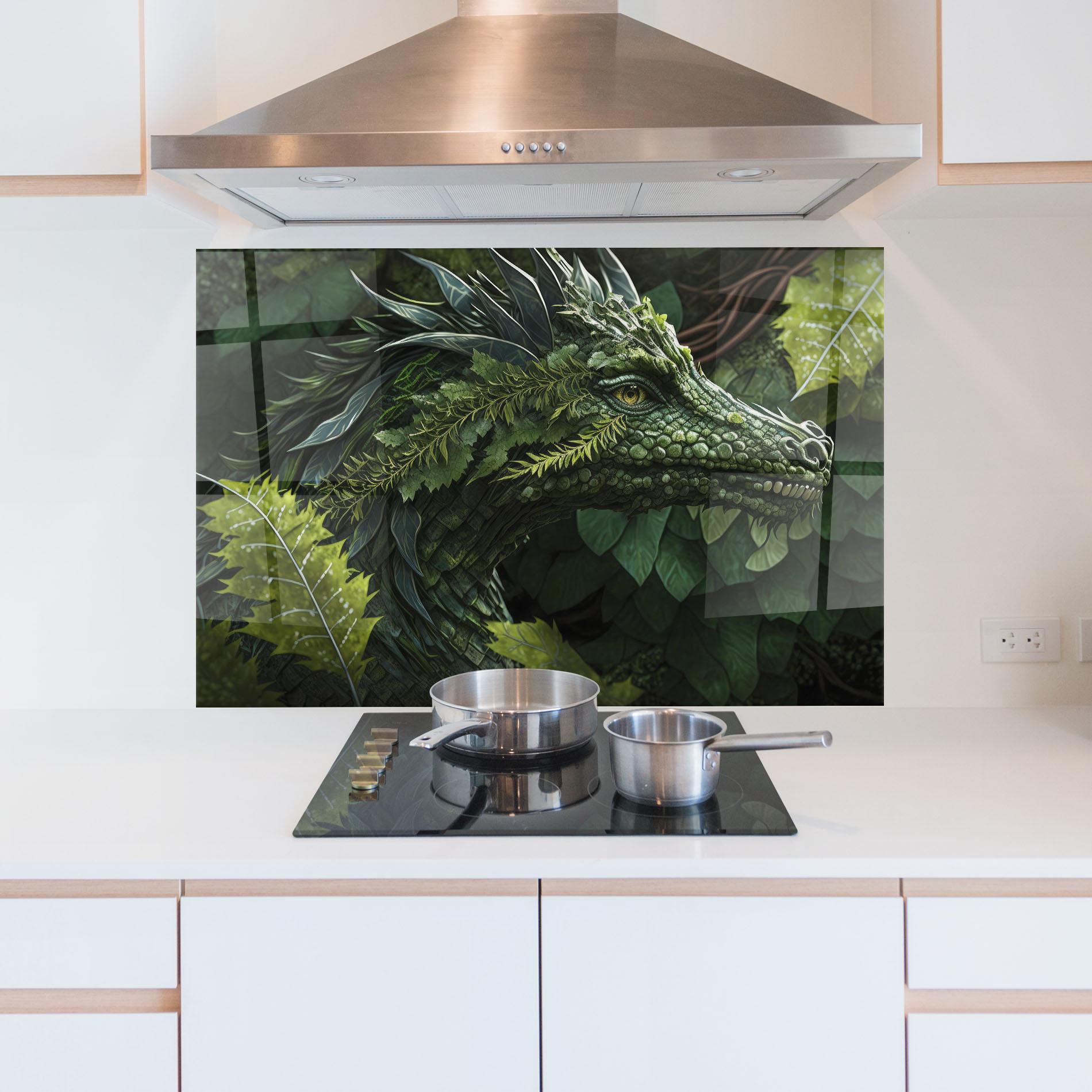 Konyhai üveg hátfal Forest Dragon mockup 5