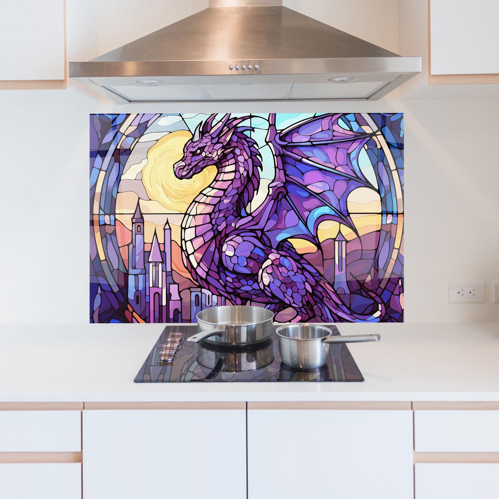 Konyhai üveg hátfal Purple Pretty Dragon mockup 5
