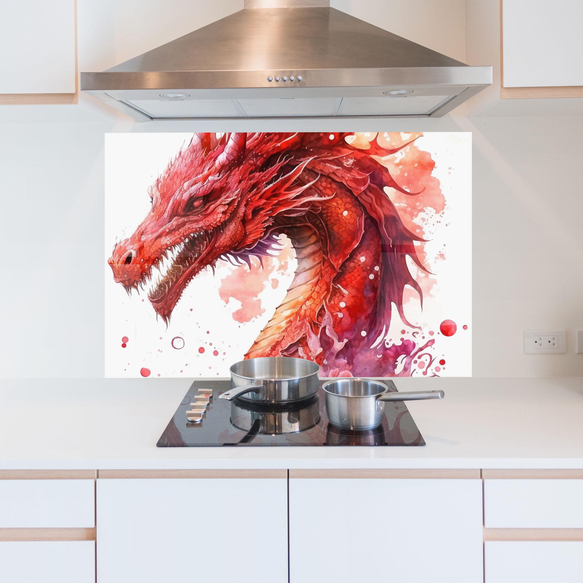 Konyhai üveg hátfal Red Dragon Art mockup 5