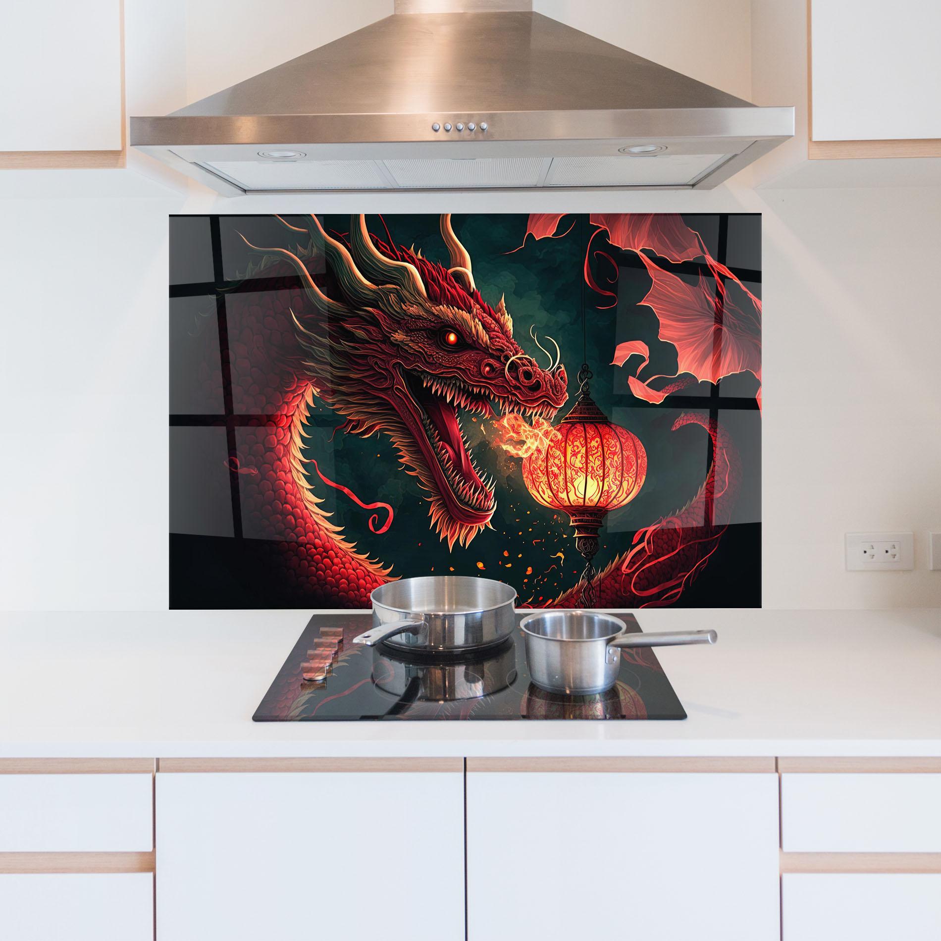 Konyhai üveg hátfal Red Fire Dragon mockup 5
