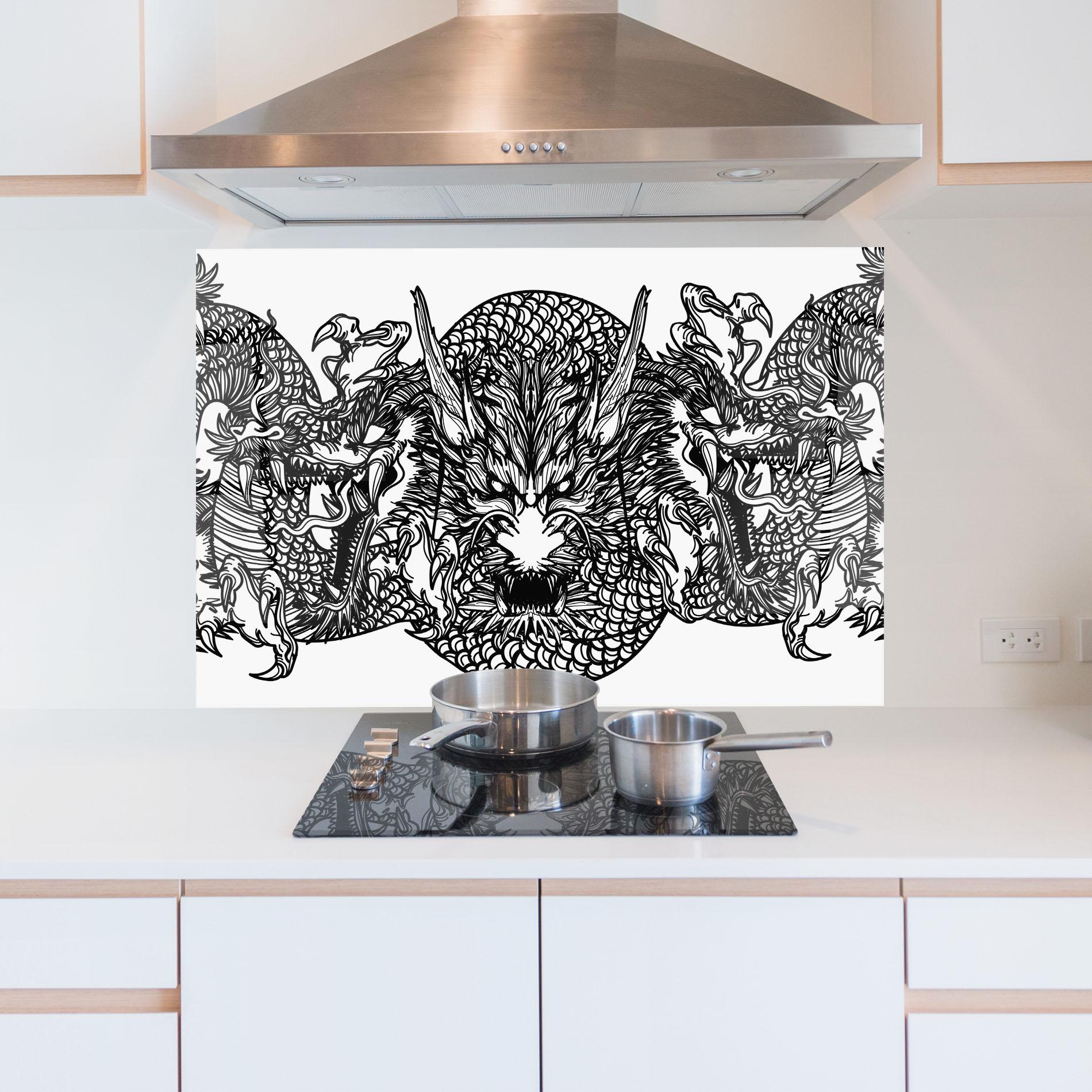 Konyhai üveg hátfal Three Heads Dragon mockup 5