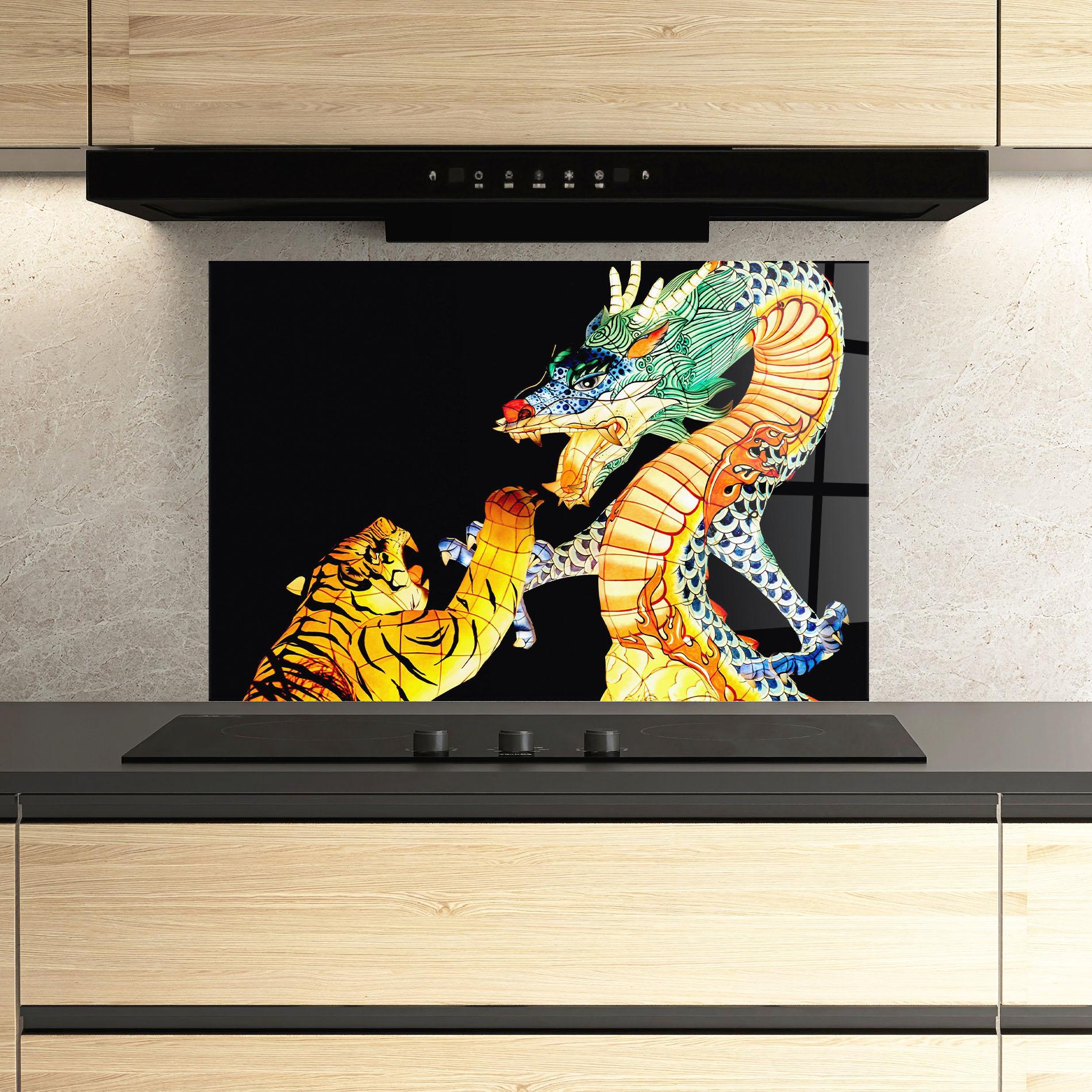 Konyhai üveg hátfal Chinese Dragon And Tiger mockup 3