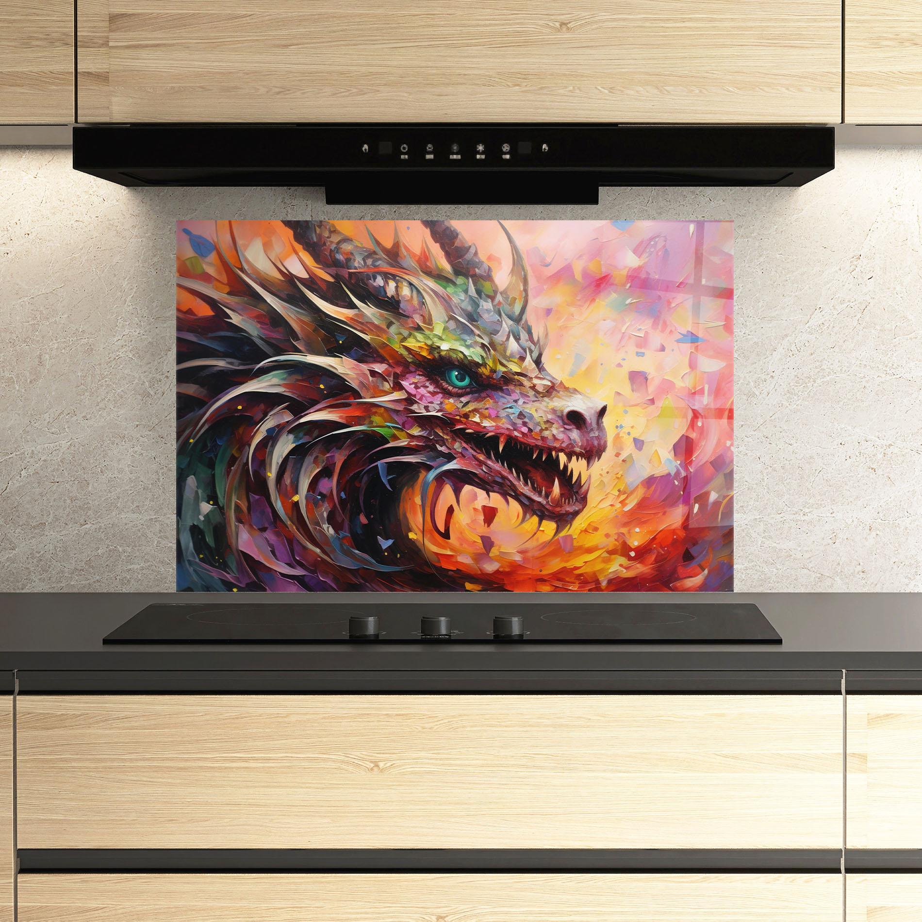 Konyhai üveg hátfal Colorful Dragon Painting mockup 3