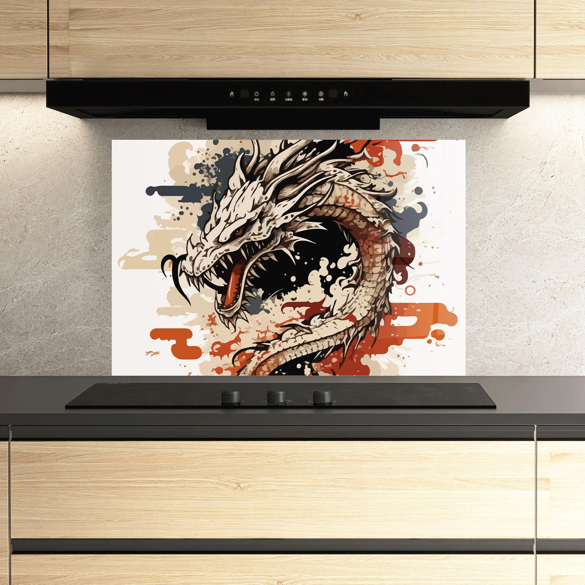 Konyhai üveg hátfal Cream Dragon Art mockup 3