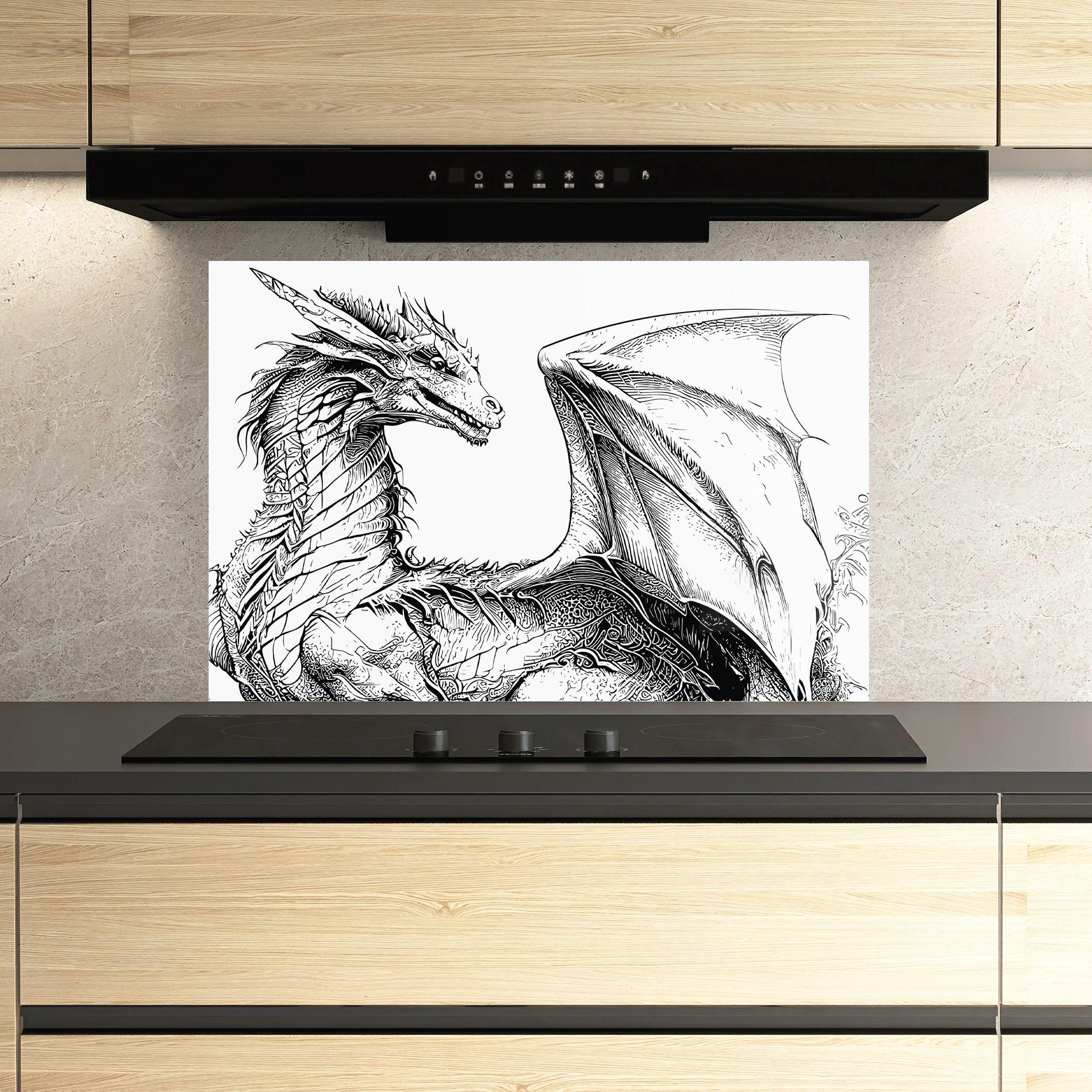 Konyhai üveg hátfal Dragon Sketch mockup 3