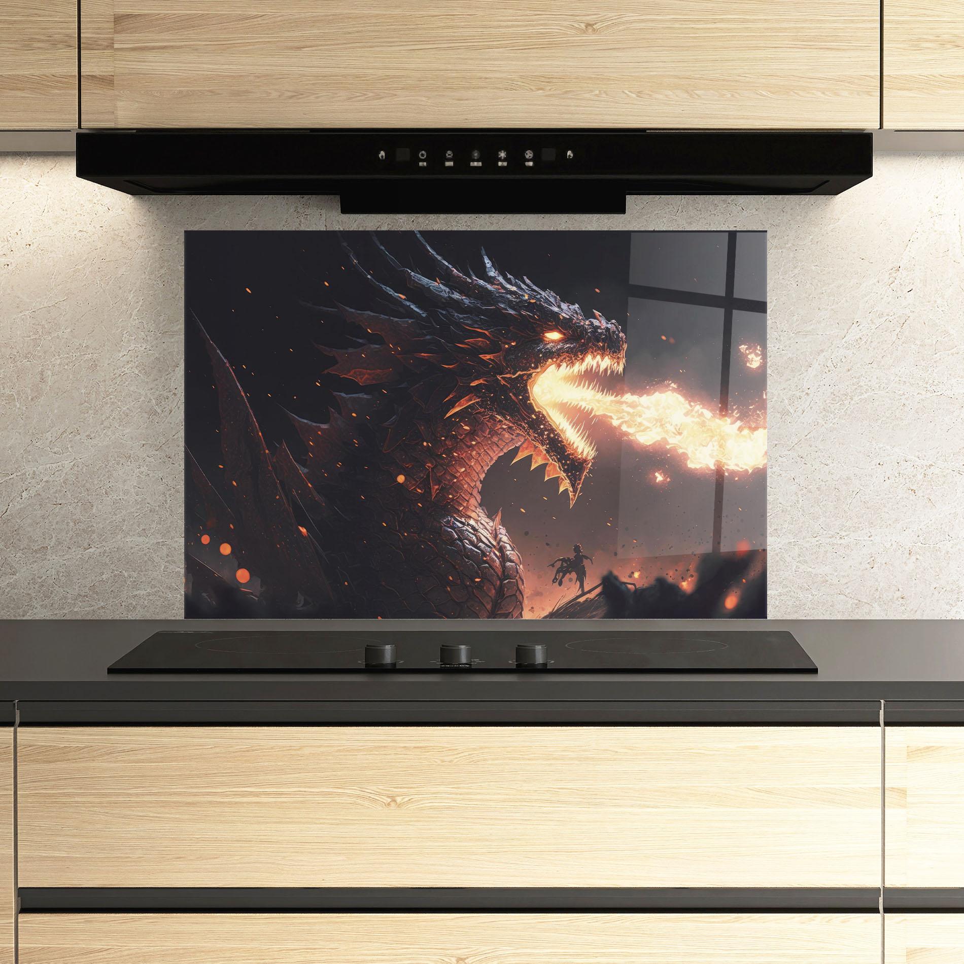 Konyhai üveg hátfal Fire Explosion Dragon mockup 3