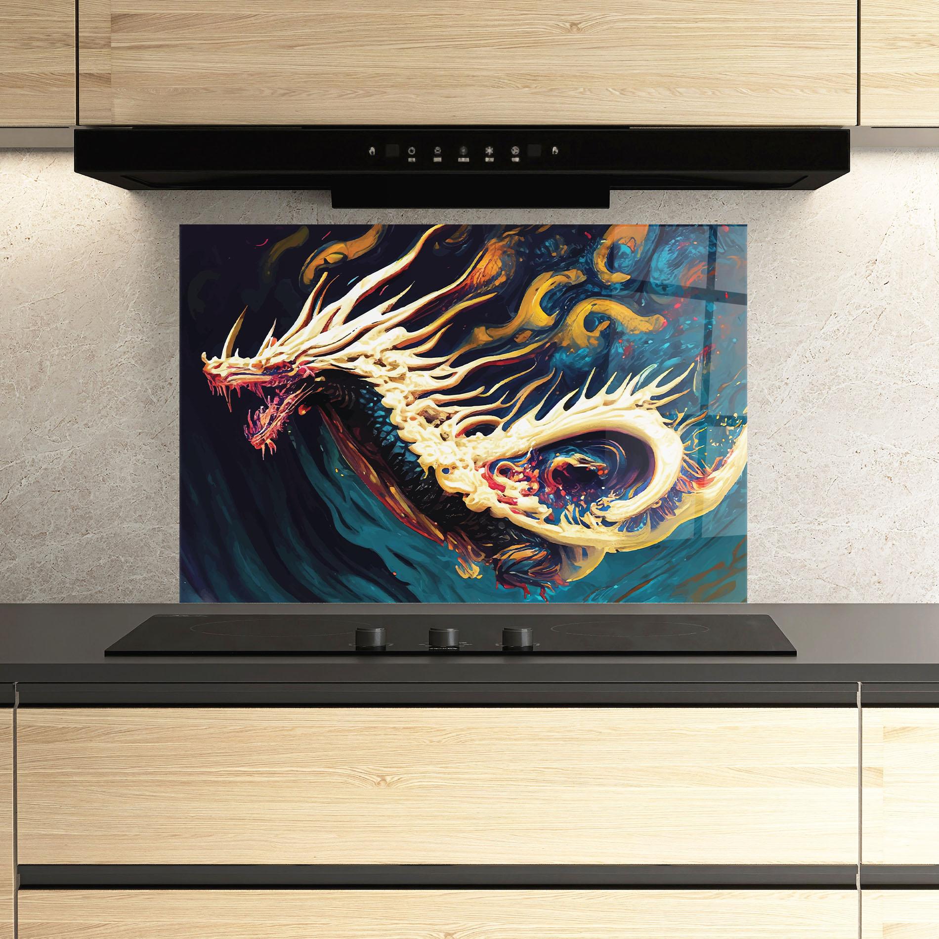 Konyhai üveg hátfal Flying Acrylic Dragon mockup 3