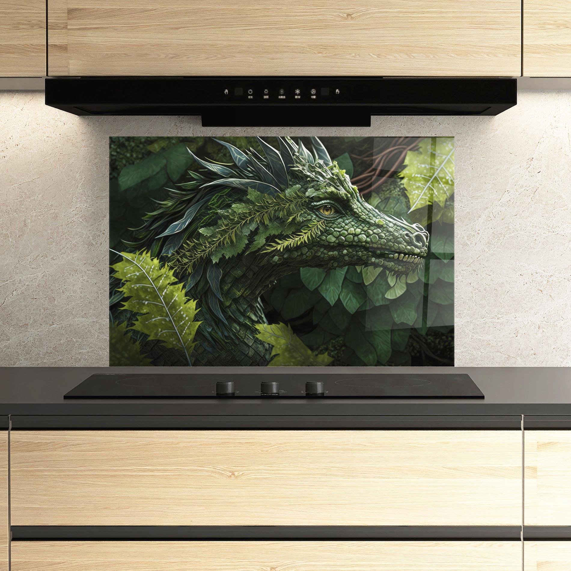 Konyhai üveg hátfal Forest Dragon mockup 3