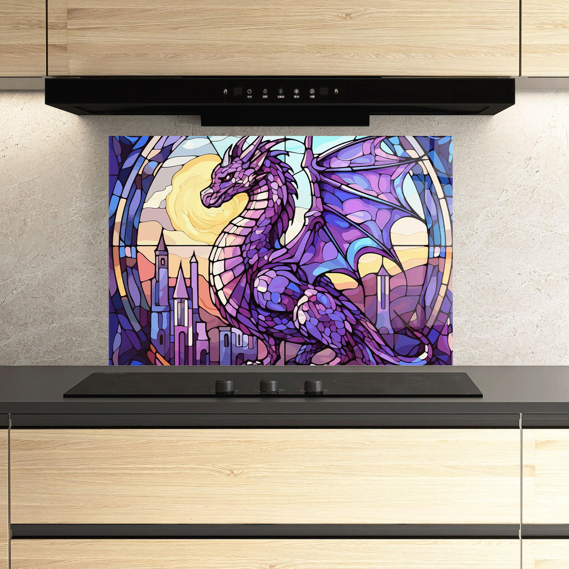 Konyhai üveg hátfal Purple Pretty Dragon mockup 3