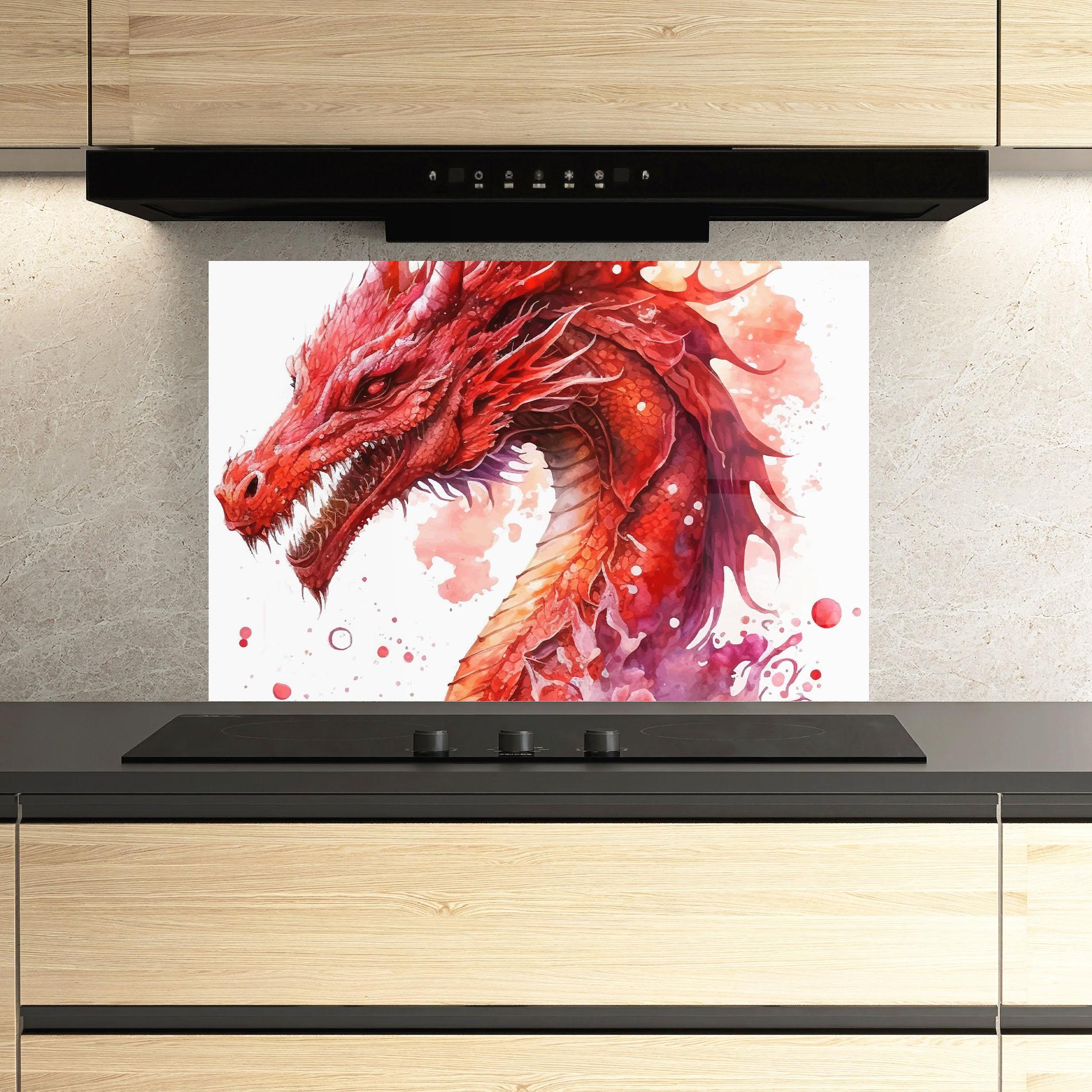 Konyhai üveg hátfal Red Dragon Art mockup 3
