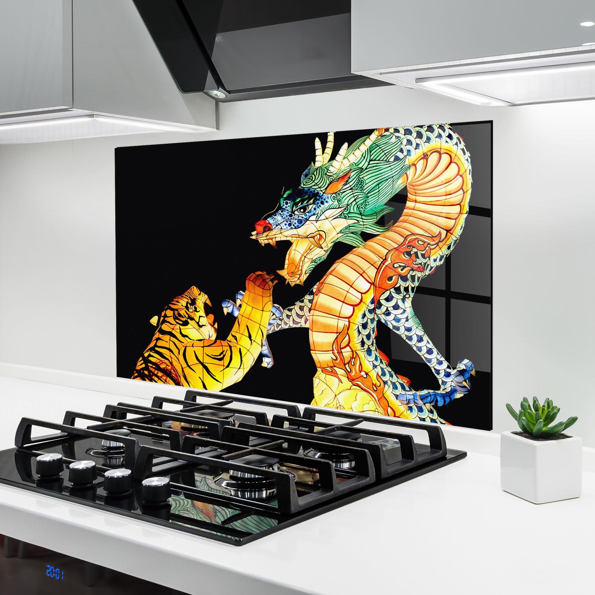 Konyhai üveg hátfal Chinese Dragon And Tiger mockup 6