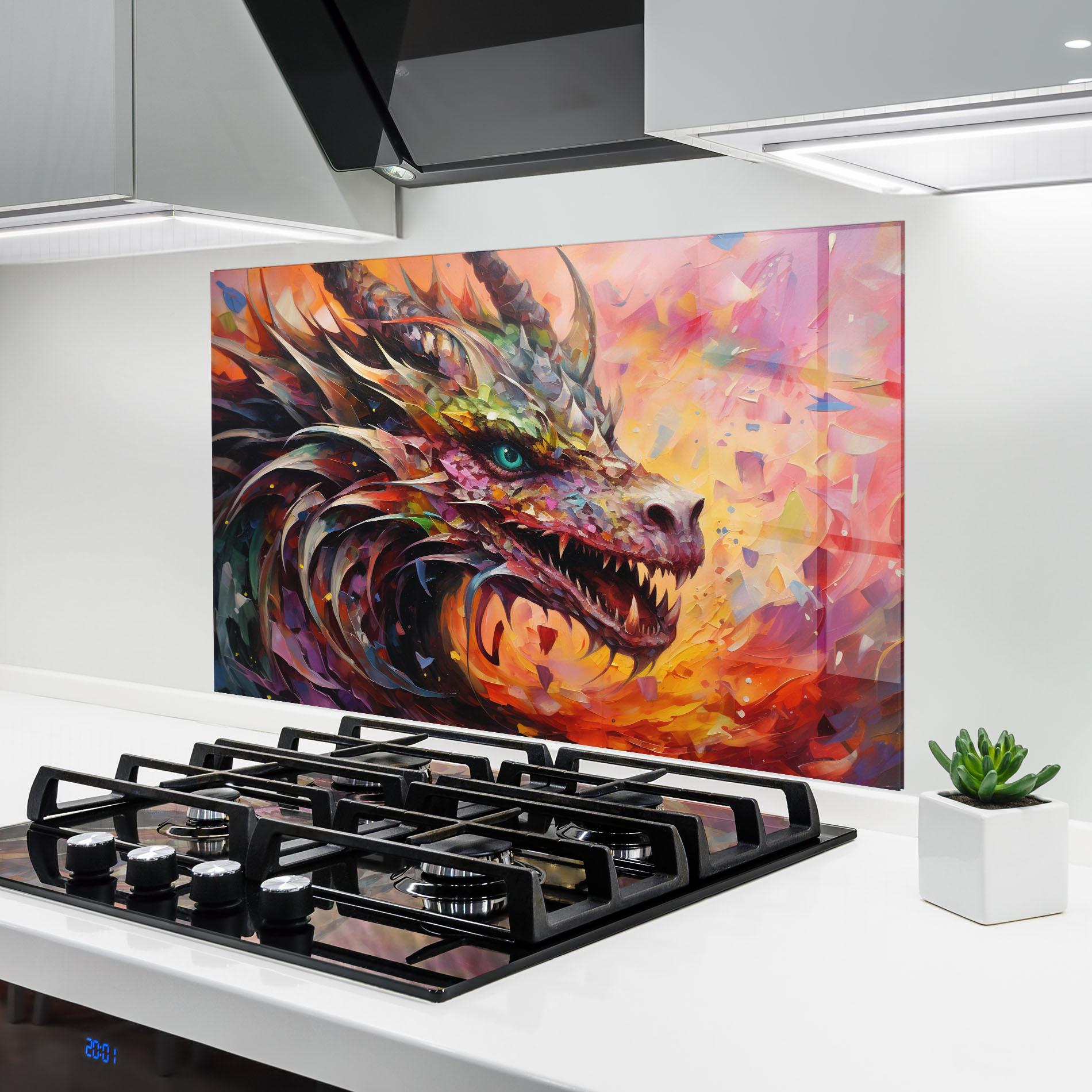 Konyhai üveg hátfal Colorful Dragon Painting mockup 6
