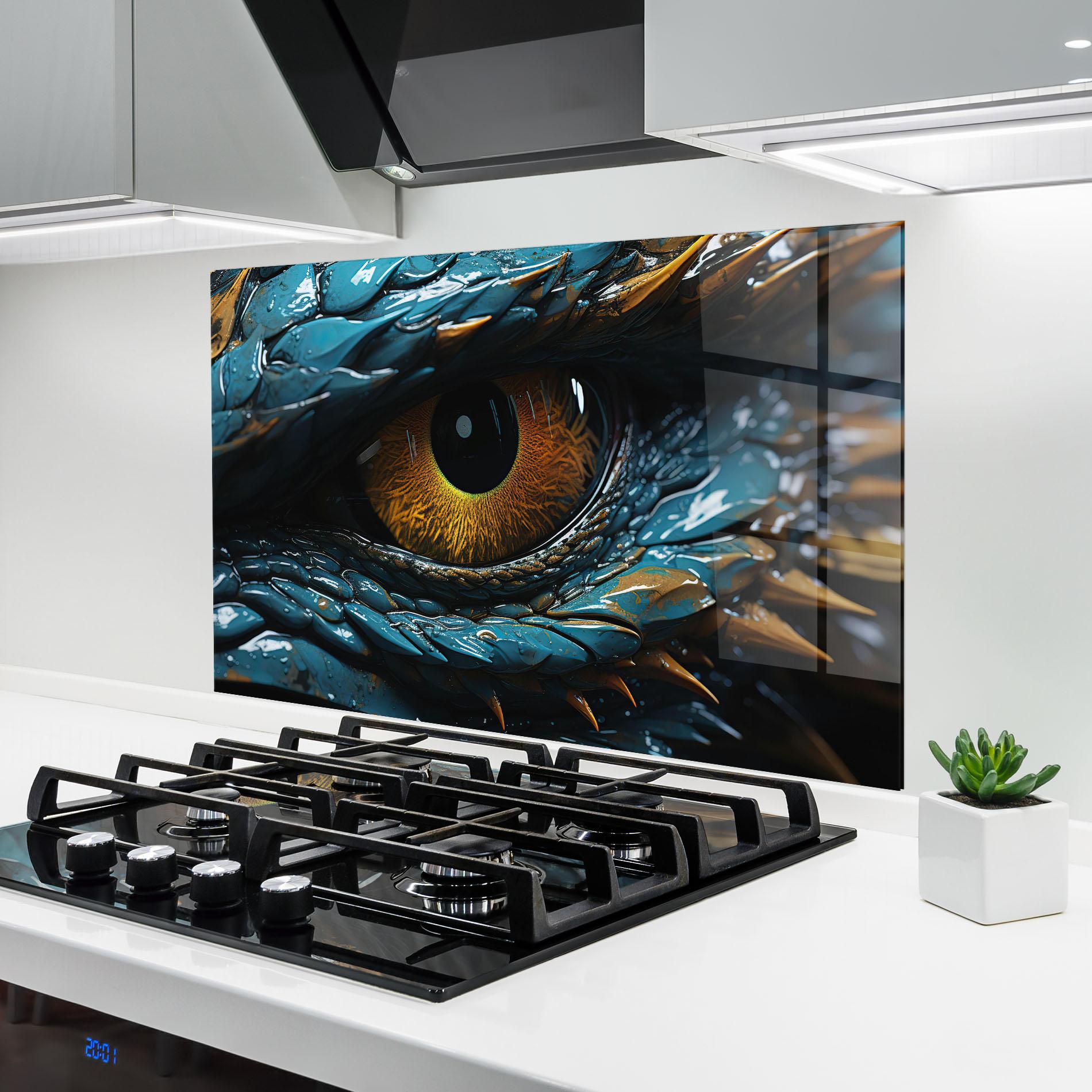 Konyhai üveg hátfal Dragon Eye Close Up mockup 6
