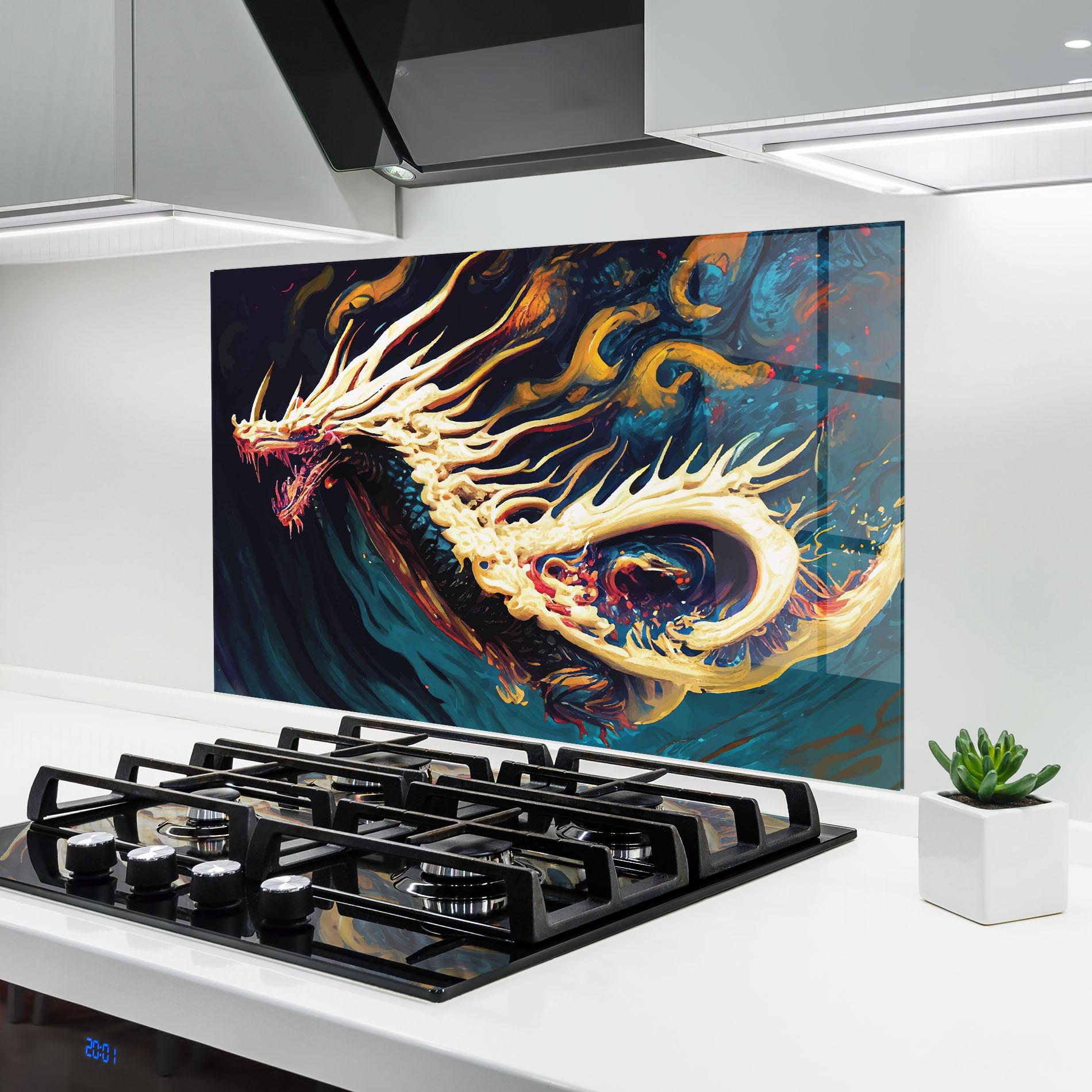 Konyhai üveg hátfal Flying Acrylic Dragon mockup 6