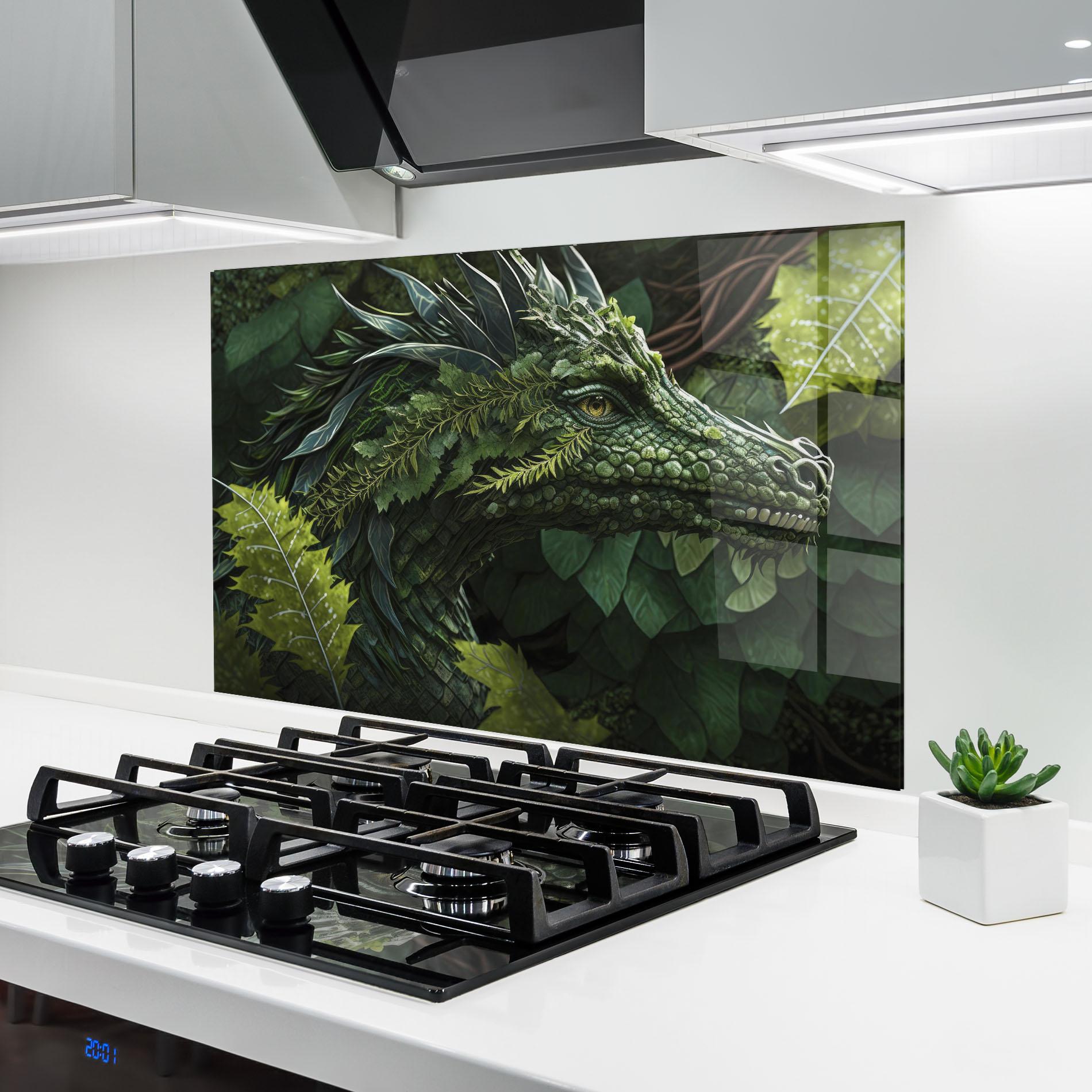 Konyhai üveg hátfal Forest Dragon mockup 6