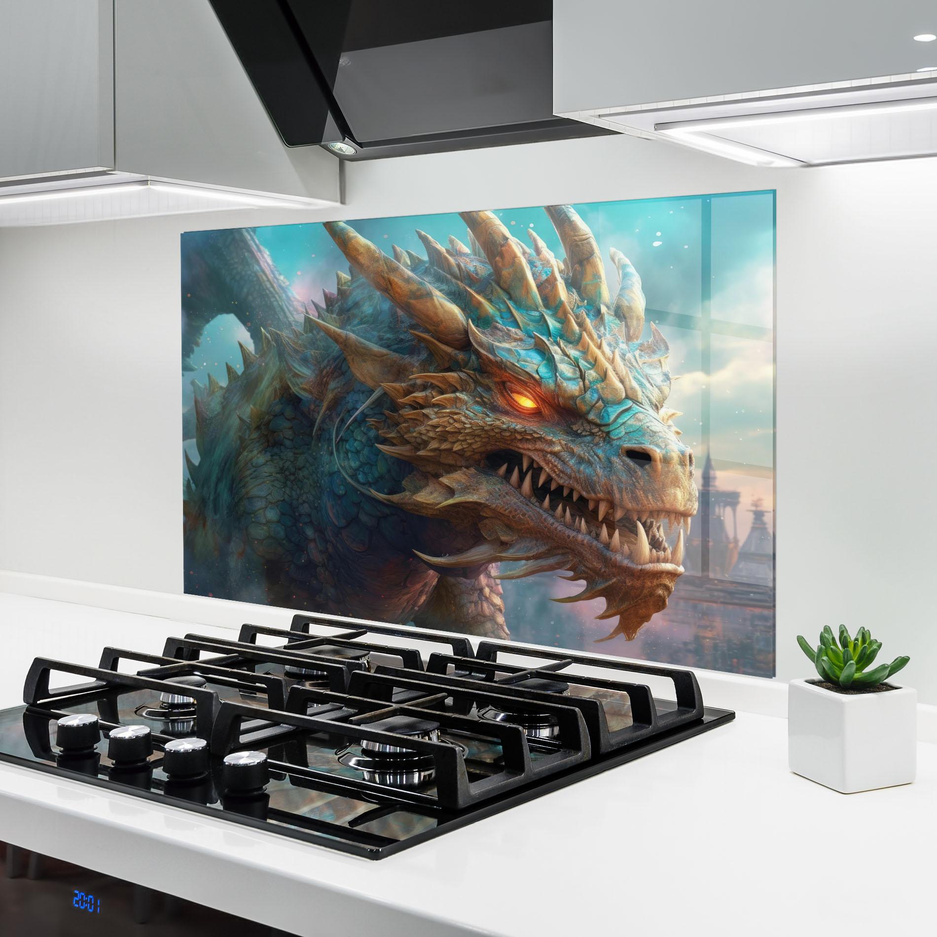 Konyhai üveg hátfal Pretty Blue Dragon mockup 6