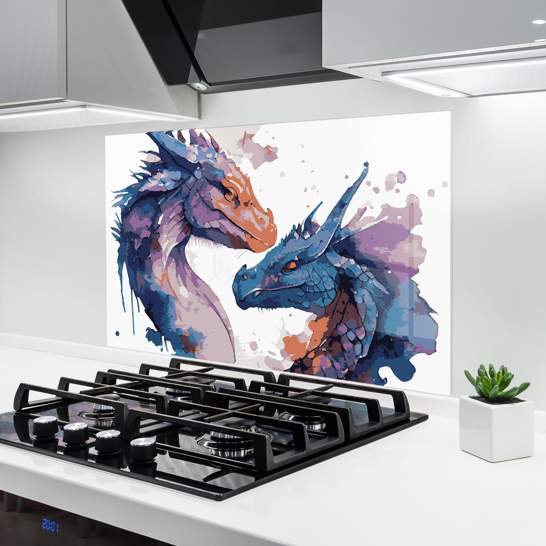 Konyhai üveg hátfal Purple Cute Dragon mockup 6