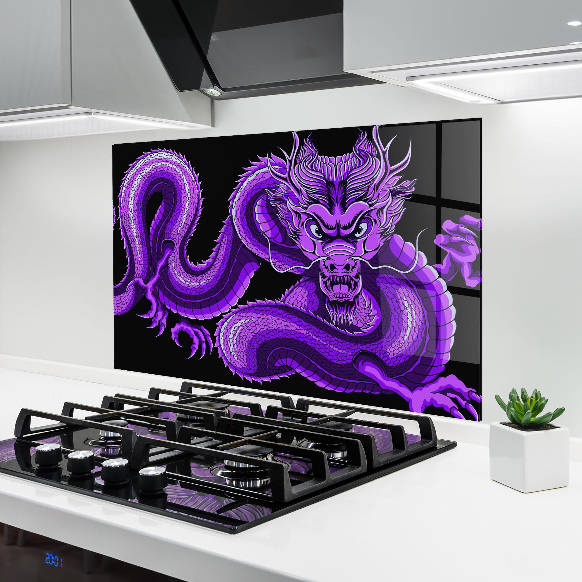 Konyhai üveg hátfal Purple Dragon mockup 6