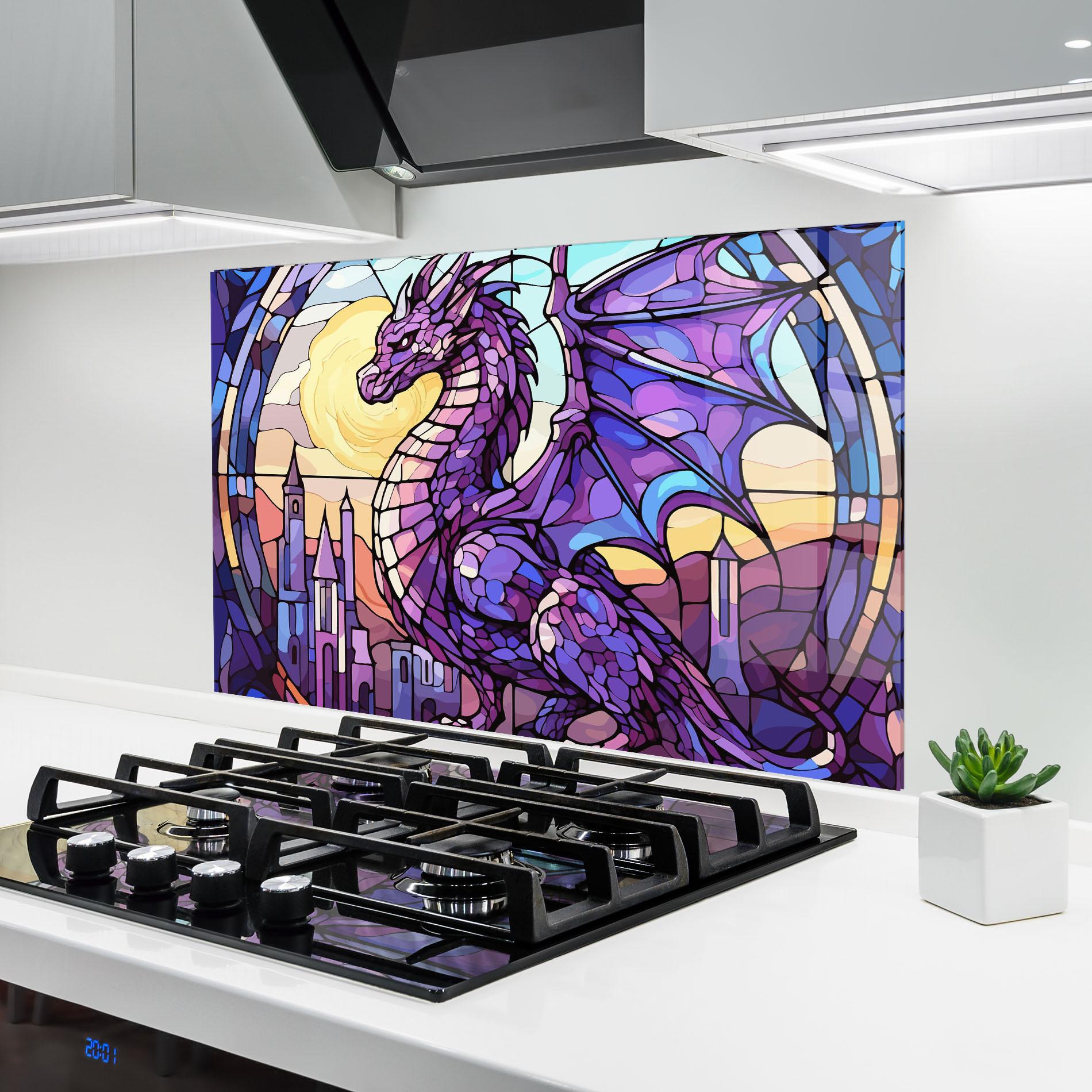 Konyhai üveg hátfal Purple Pretty Dragon mockup 6