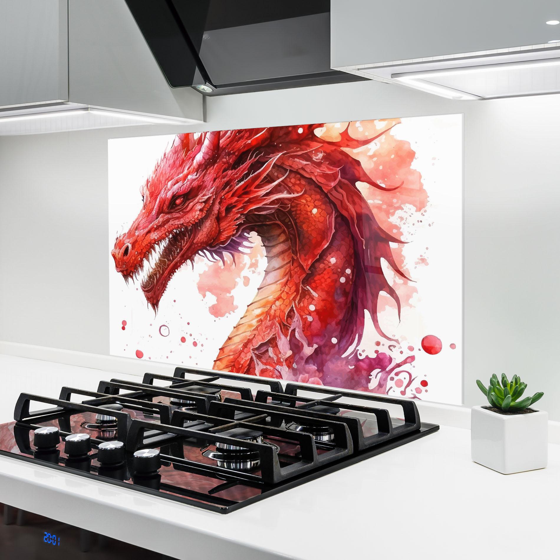 Konyhai üveg hátfal Red Dragon Art mockup 6