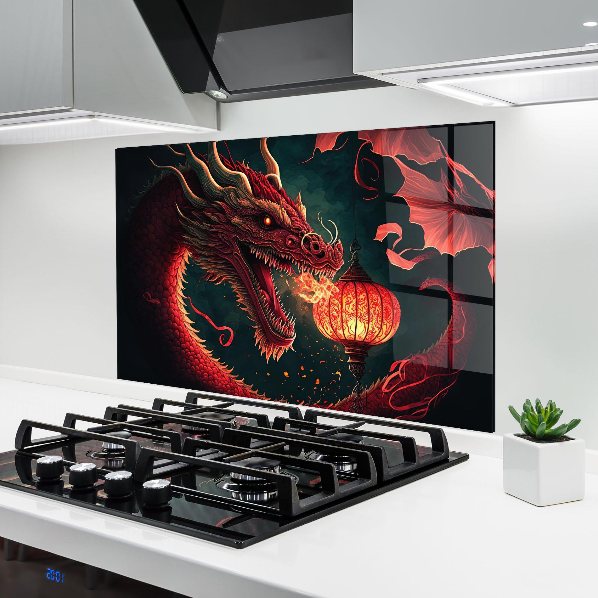 Konyhai üveg hátfal Red Fire Dragon mockup 6