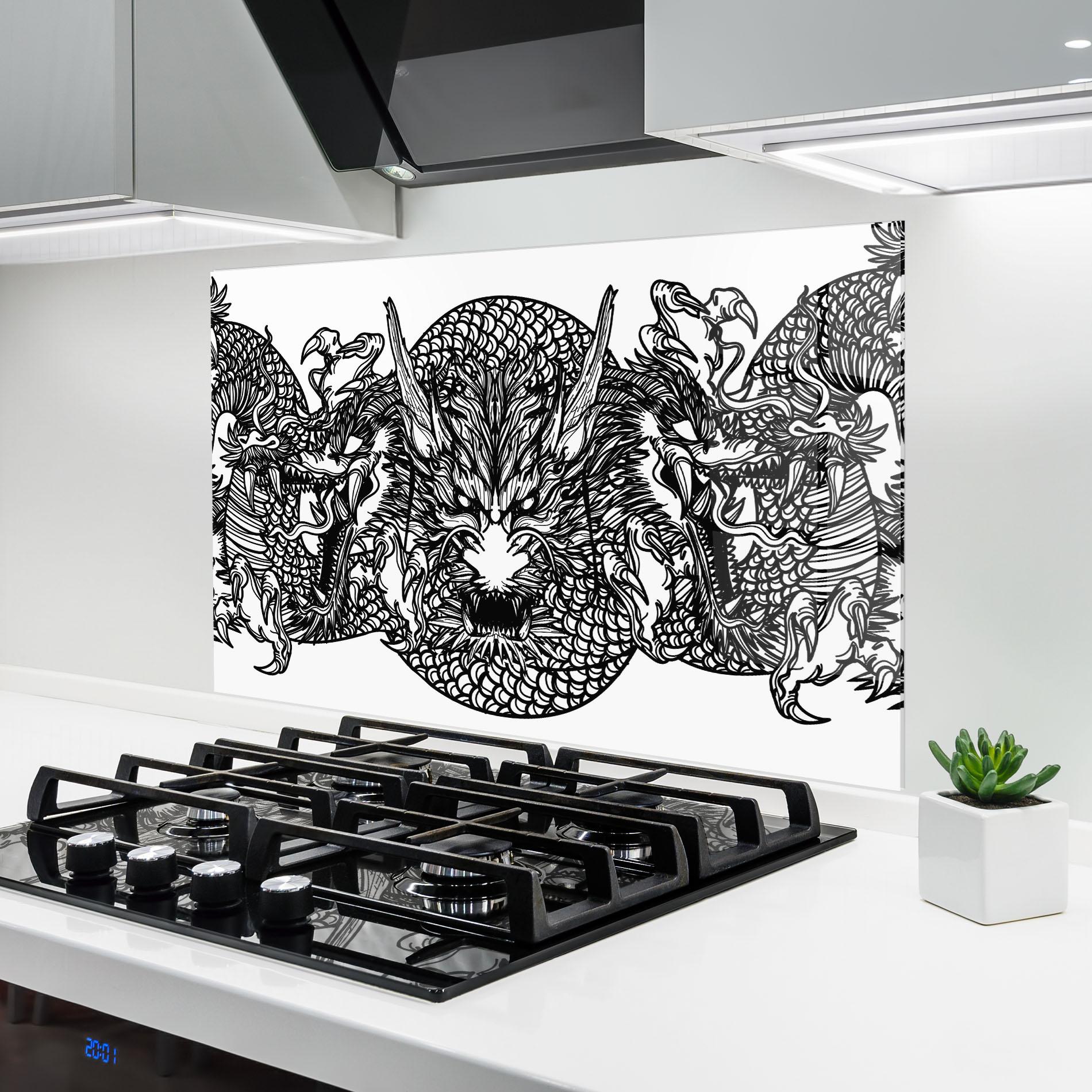Konyhai üveg hátfal Three Heads Dragon mockup 6
