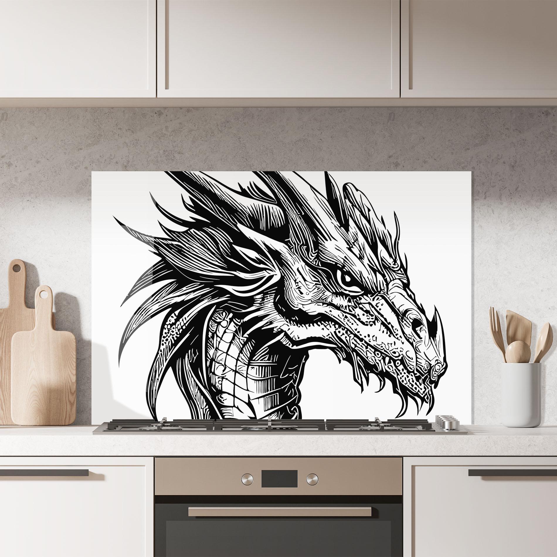 Konyhai üveg hátfal Black Line Dragon mockup 7