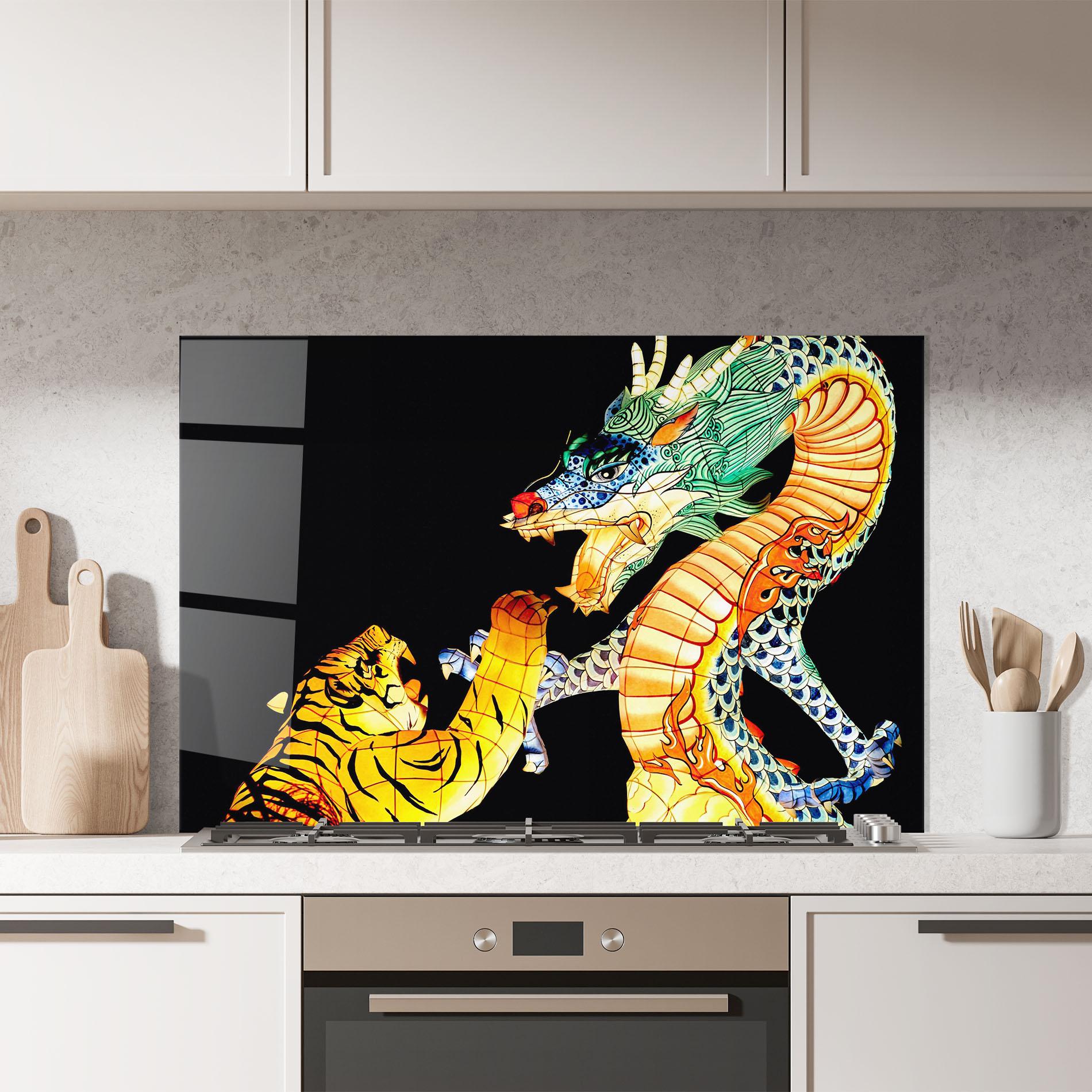 Konyhai üveg hátfal Chinese Dragon And Tiger mockup 7
