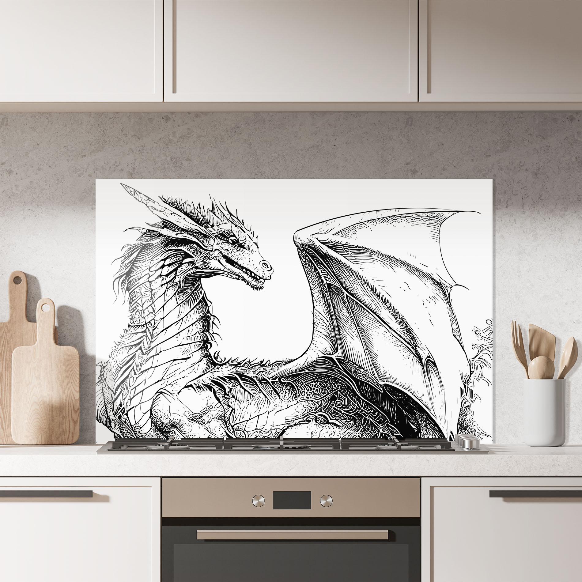 Konyhai üveg hátfal Dragon Sketch mockup 7