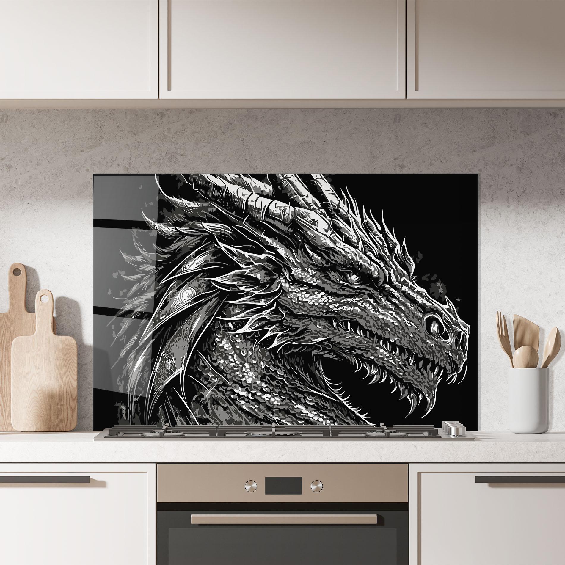 Konyhai üveg hátfal Grey White Dragon mockup 7