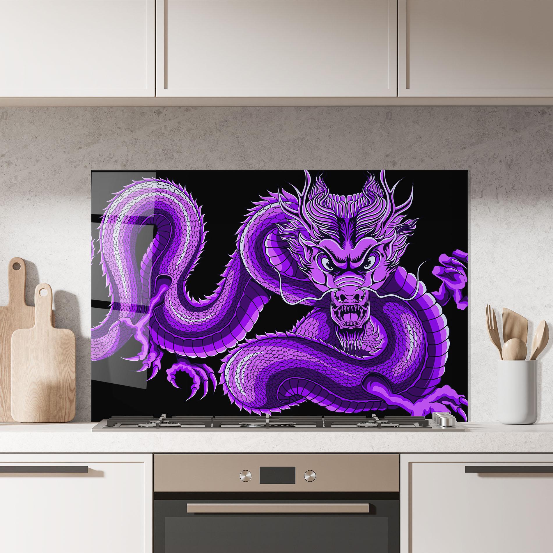 Konyhai üveg hátfal Purple Dragon mockup 7