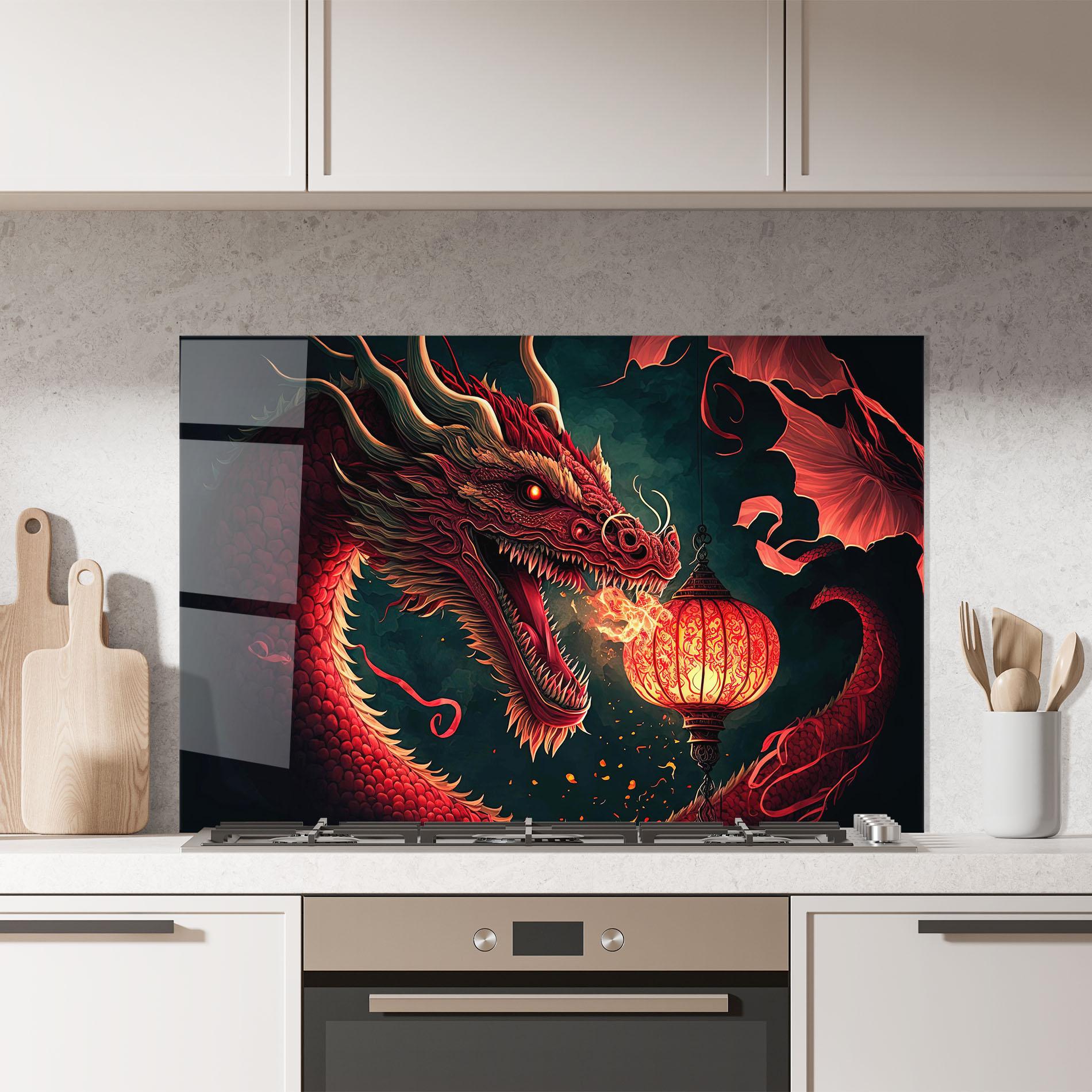 Konyhai üveg hátfal Red Fire Dragon mockup 7