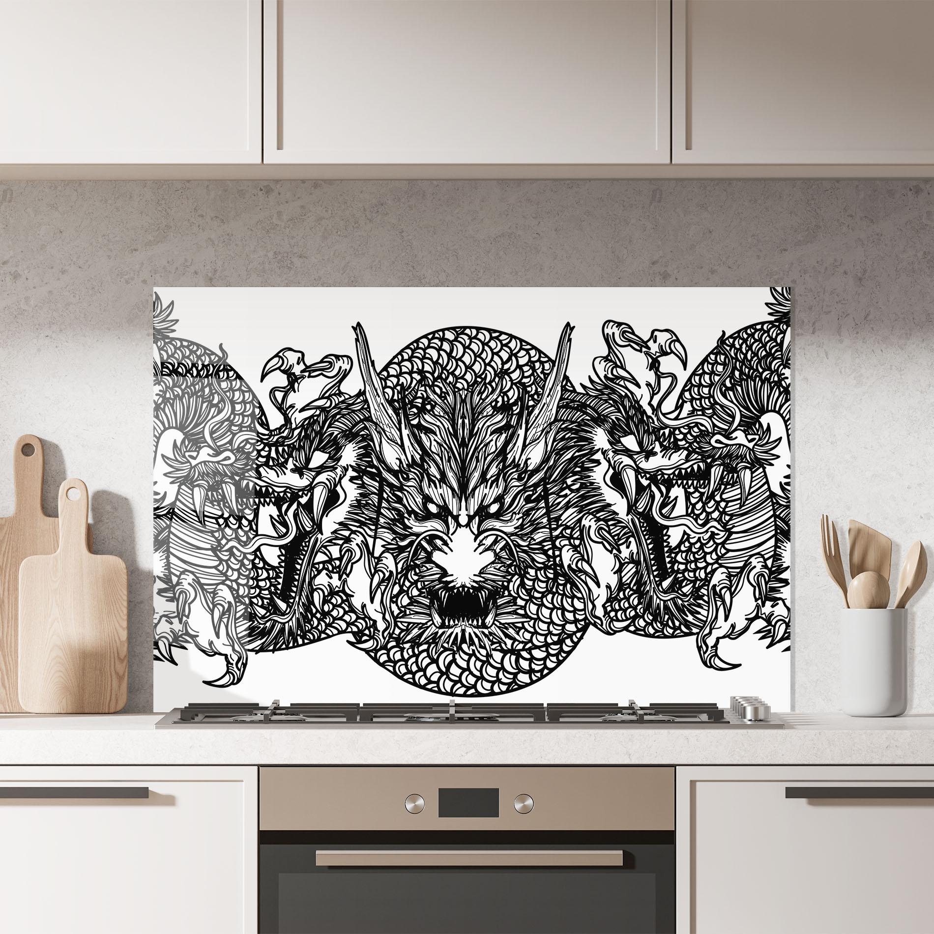 Konyhai üveg hátfal Three Heads Dragon mockup 7