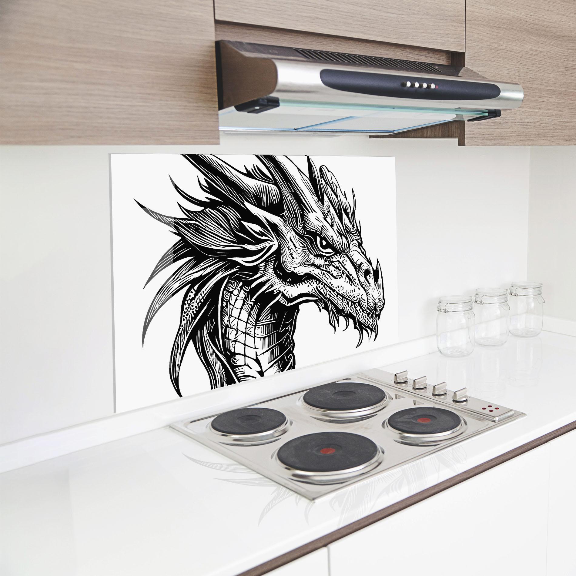 Konyhai üveg hátfal Black Line Dragon mockup 8