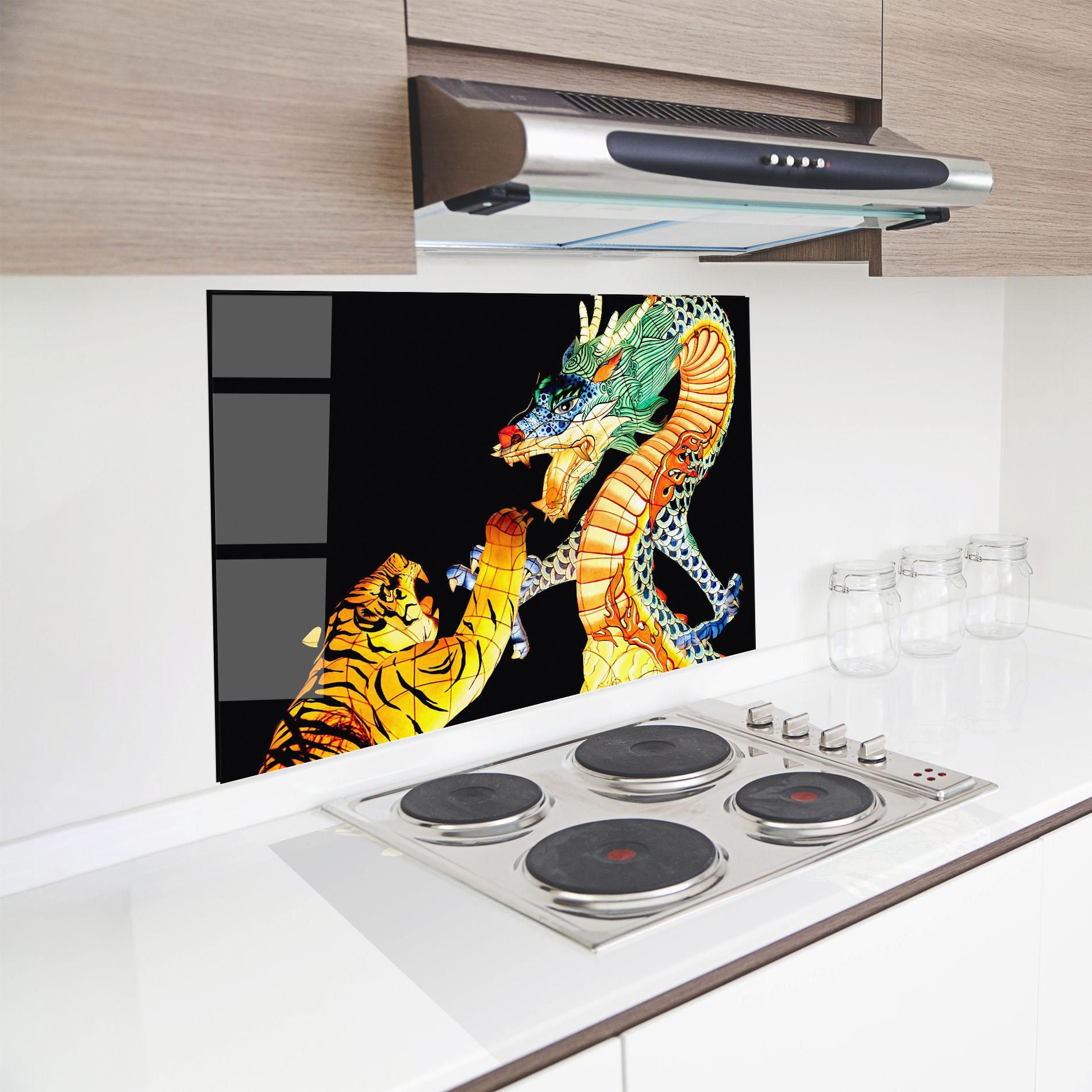 Konyhai üveg hátfal Chinese Dragon And Tiger mockup 8