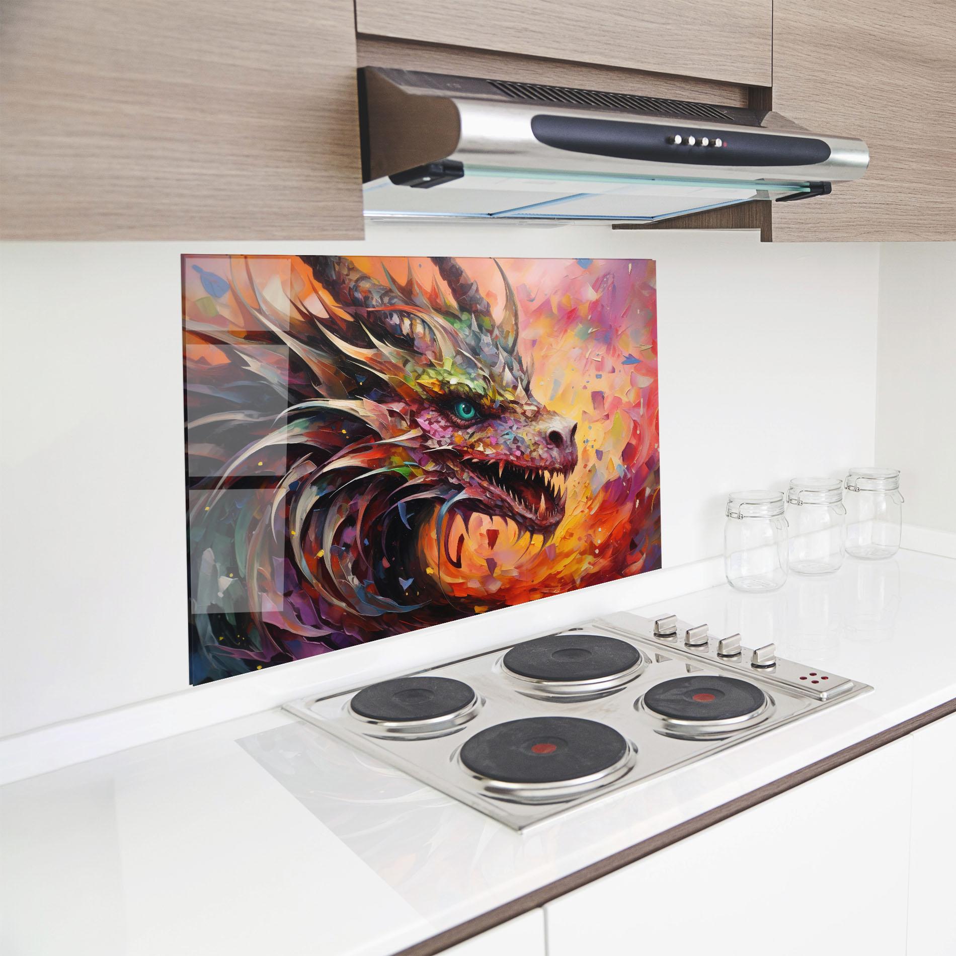 Konyhai üveg hátfal Colorful Dragon Painting mockup 8