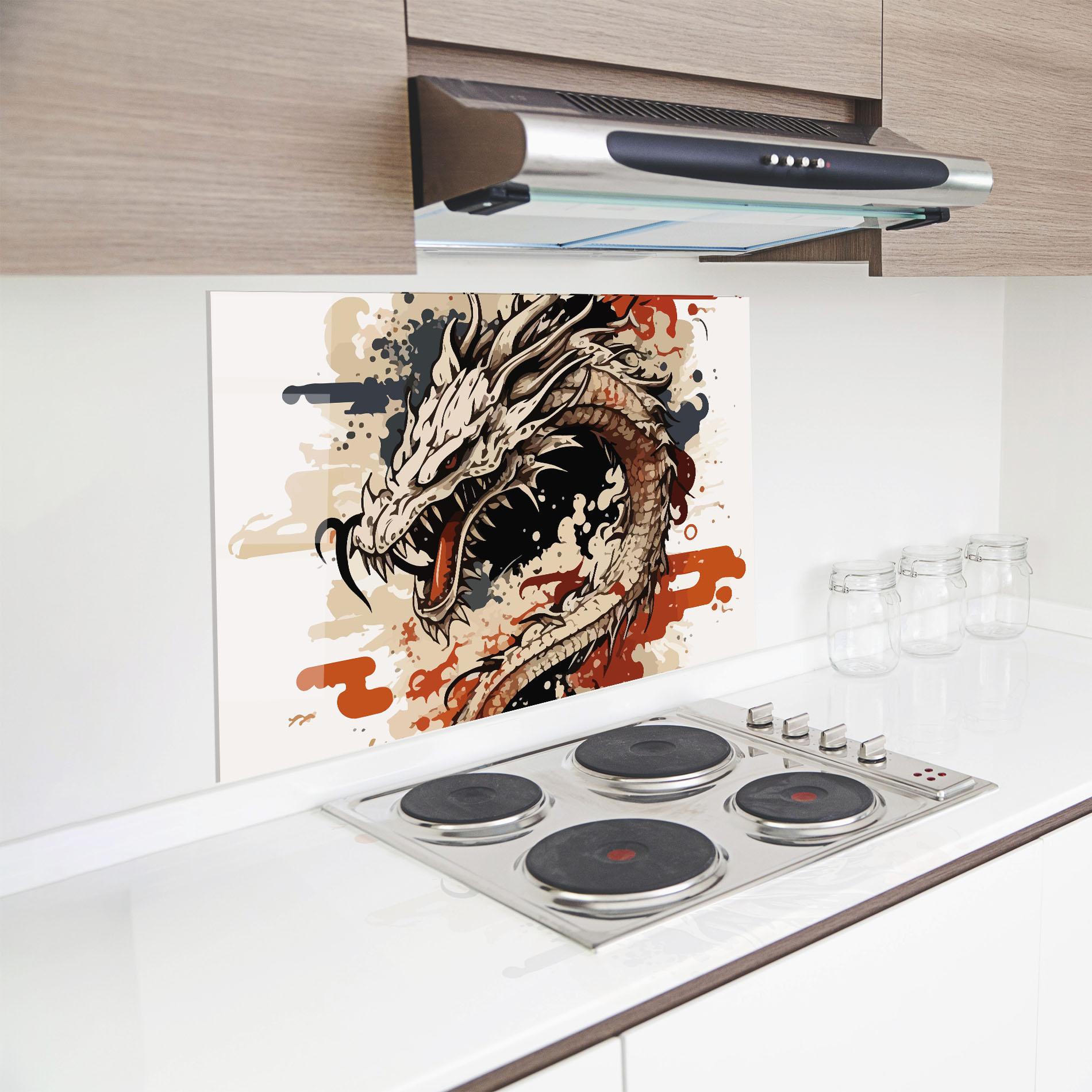 Konyhai üveg hátfal Cream Dragon Art mockup 8