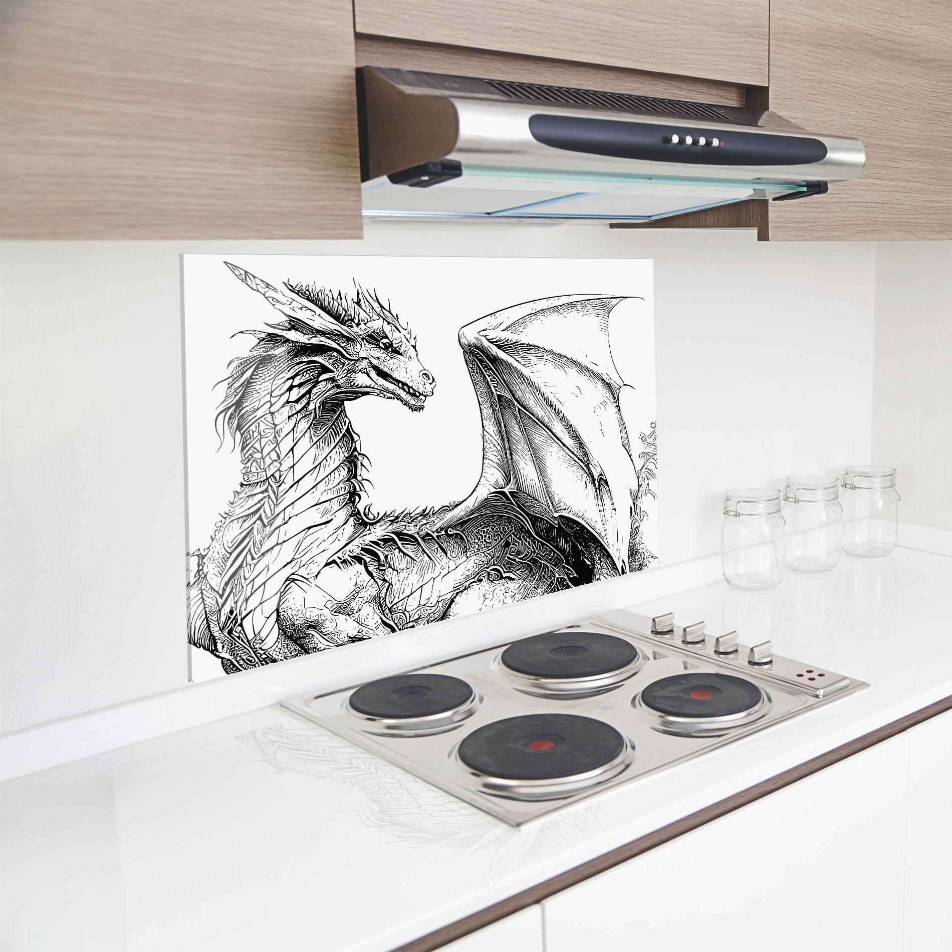 Konyhai üveg hátfal Dragon Sketch mockup 8