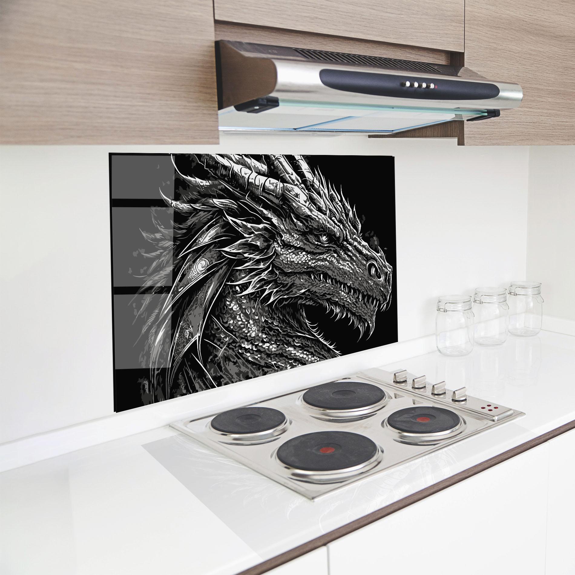 Konyhai üveg hátfal Grey White Dragon mockup 8