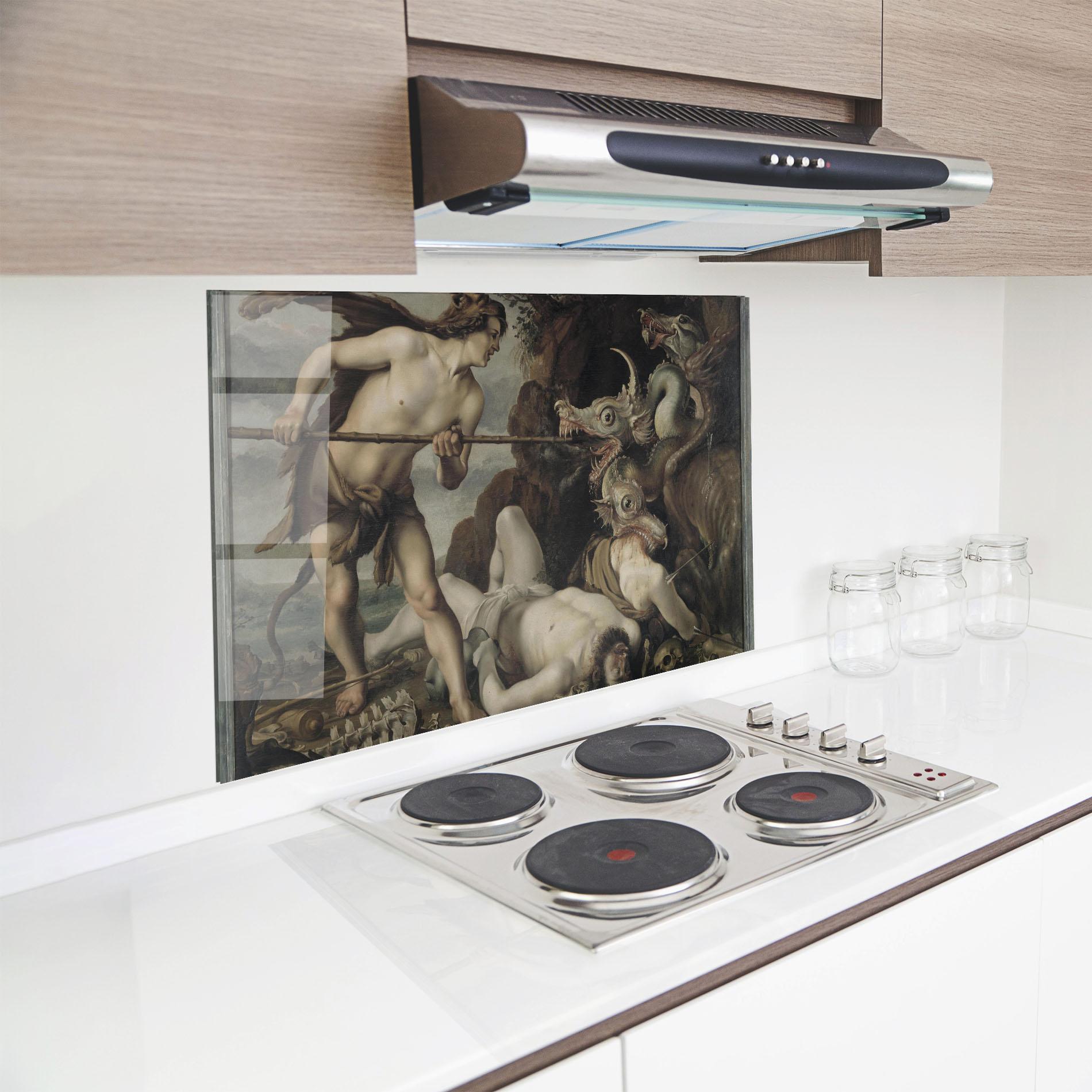 Konyhai üveg hátfal Hunting Dragons mockup 8